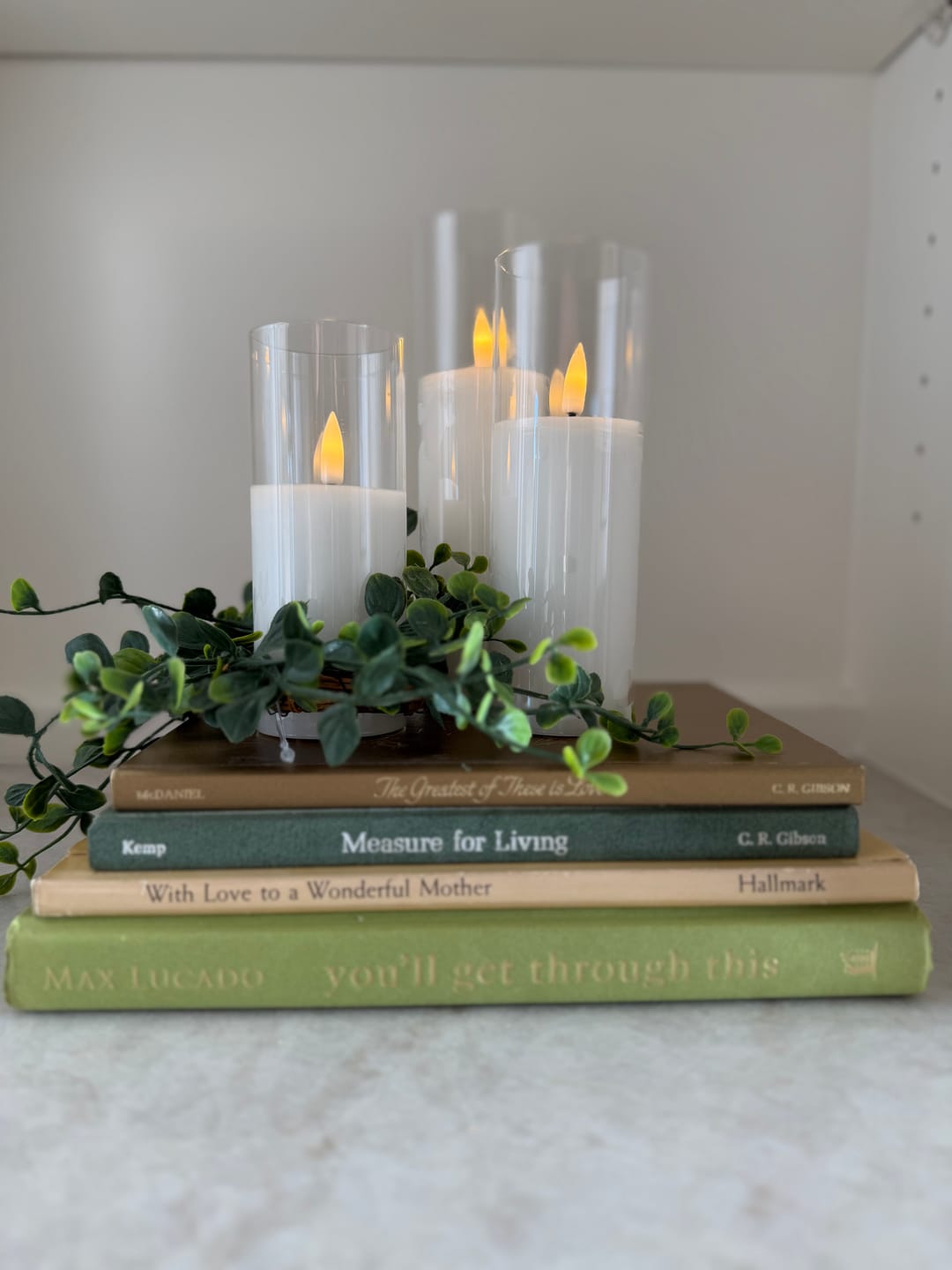 Customer photo review of Glass Flameless White Candles