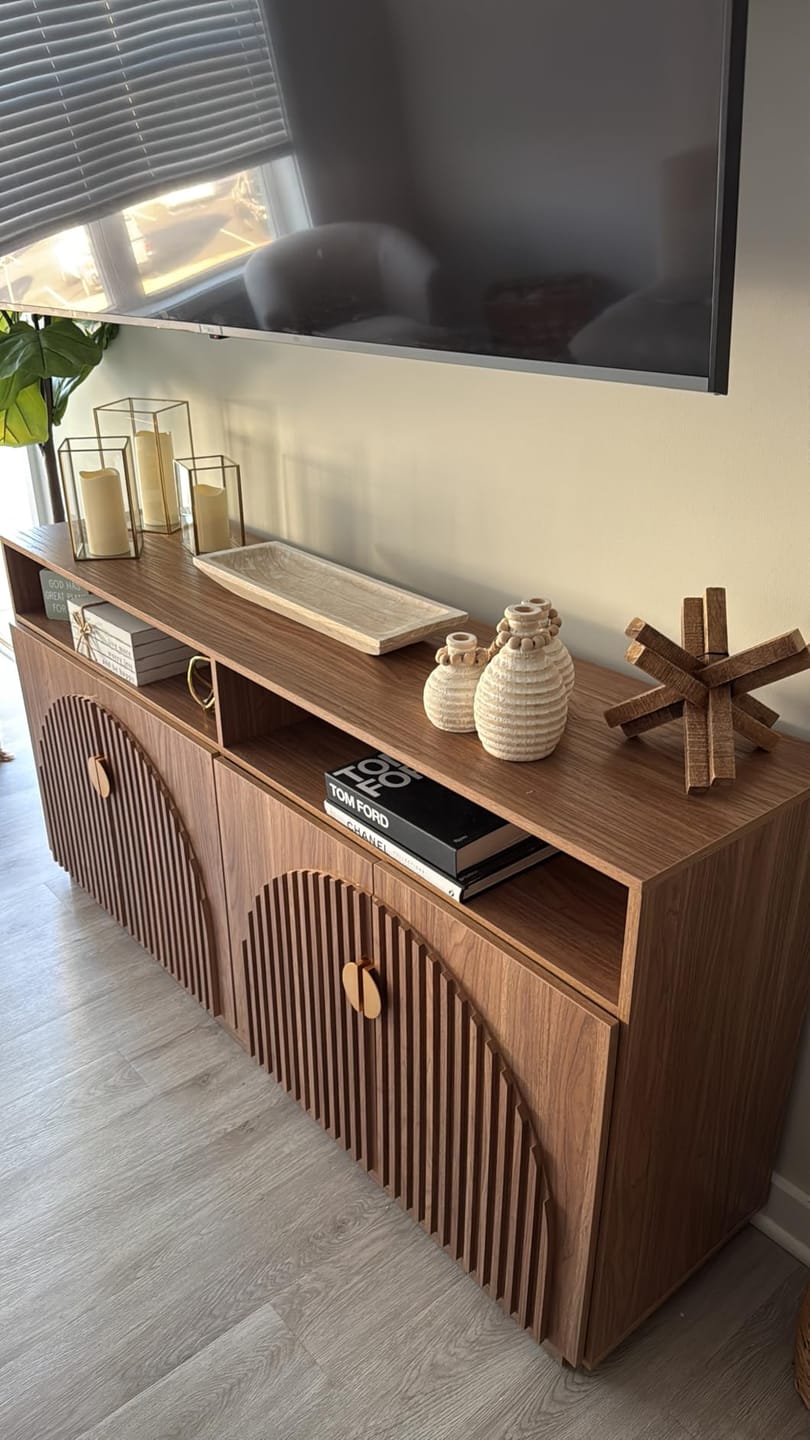 Customer photo review of 65" Fluted Arched Door Modern TV Stand