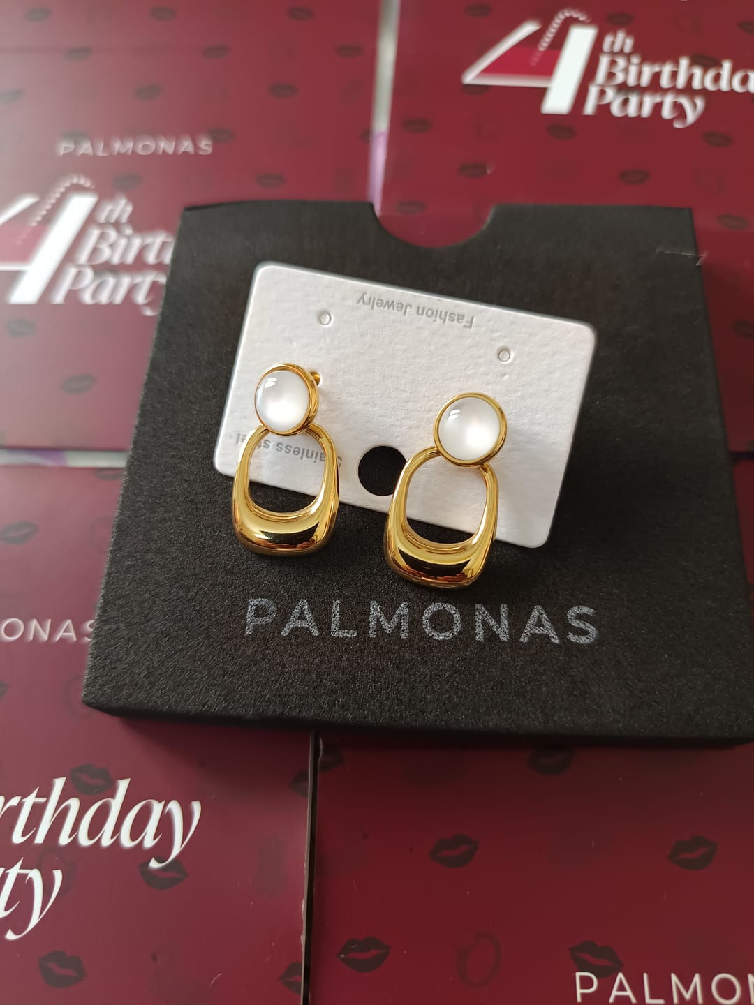 Customer photo review of Classic White Stone Gold Drop Earrings