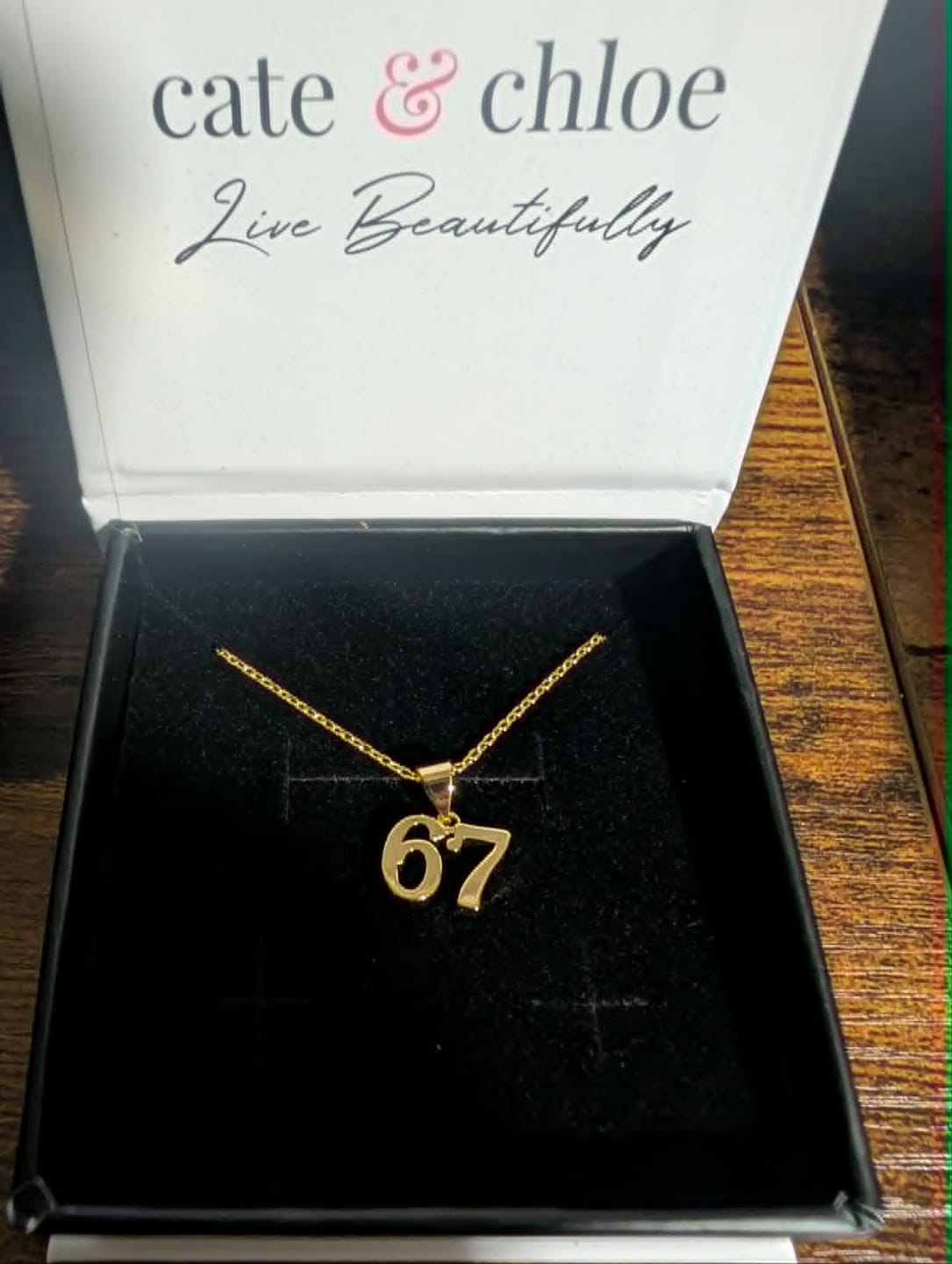 Customer photo review of Danna 18k White Gold Plated 67 Pendant Necklace for Women