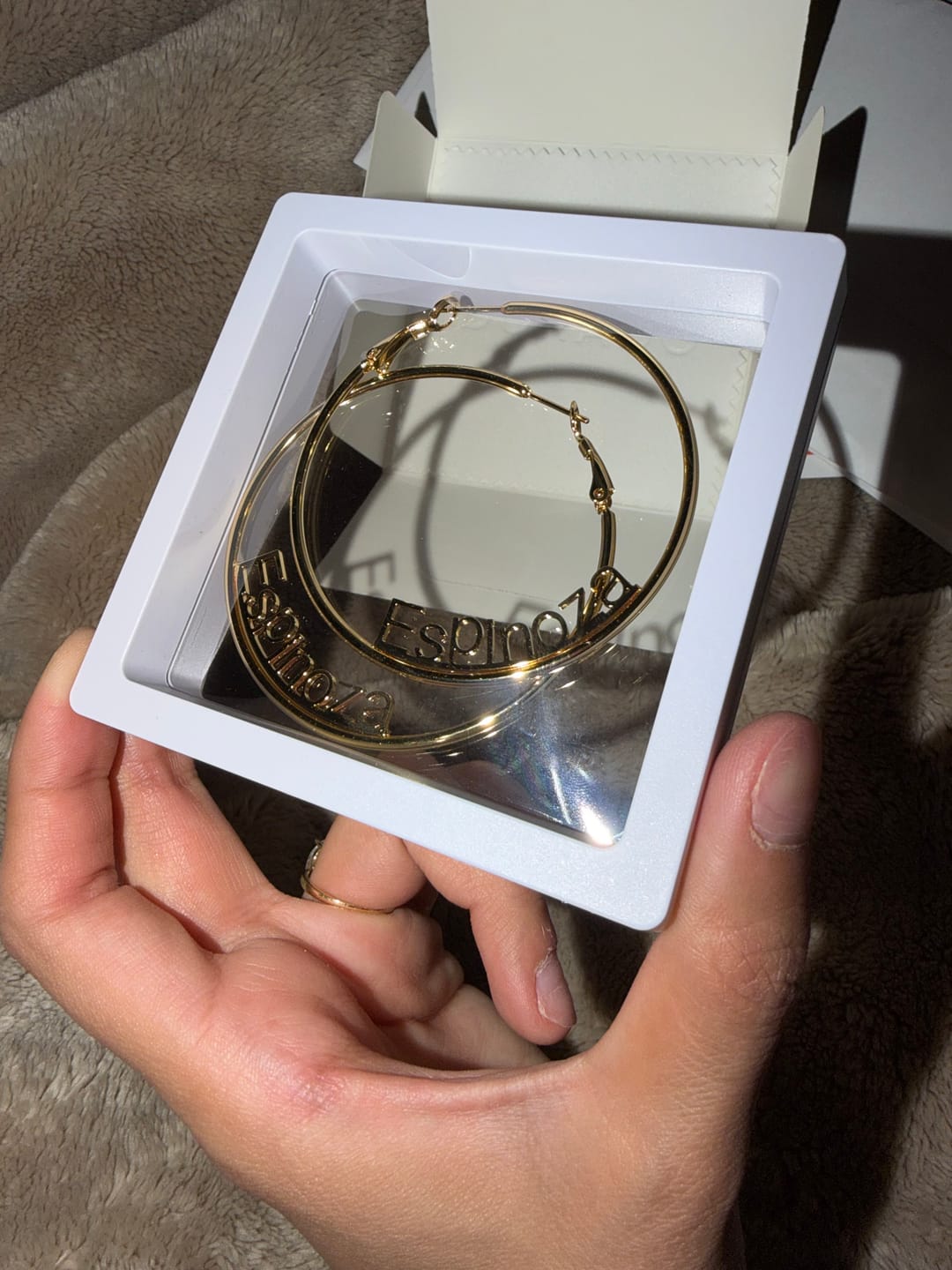 Customer photo review of Name Hoop Earrings