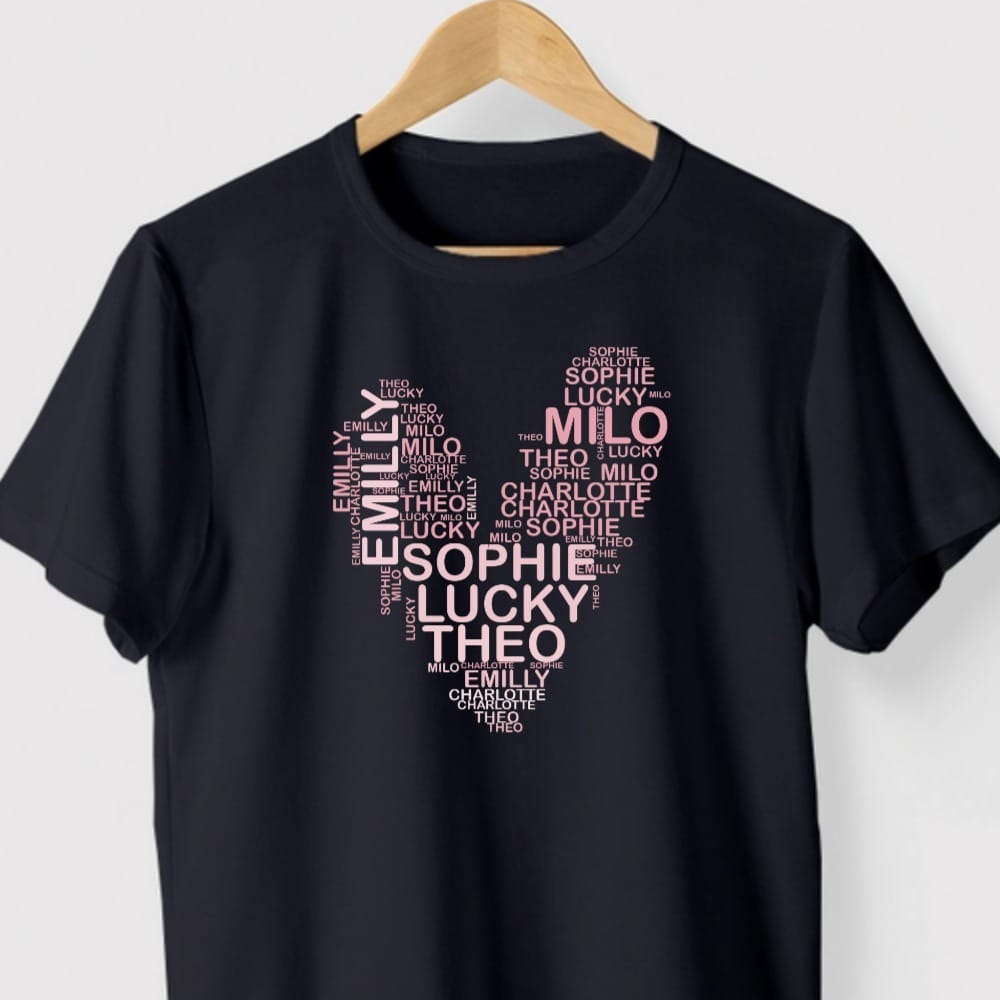 Customer photo review of Camiseta Personalizada CORAÇÃO DE PALAVRAS - Algodão 100%