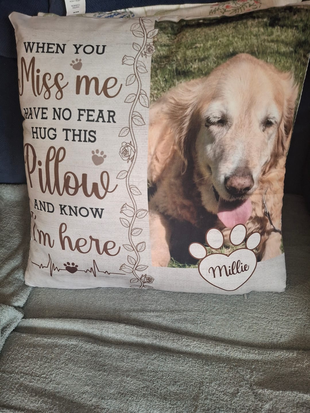Customer photo review of Hug This Pillow And Know I'm Here - Personalized Photo Pillow