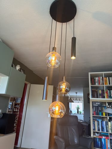 Customer photo review of Hanglamp Luneo - 5-lichts - Amber Mix - Glas - Getrapt - Met Spots