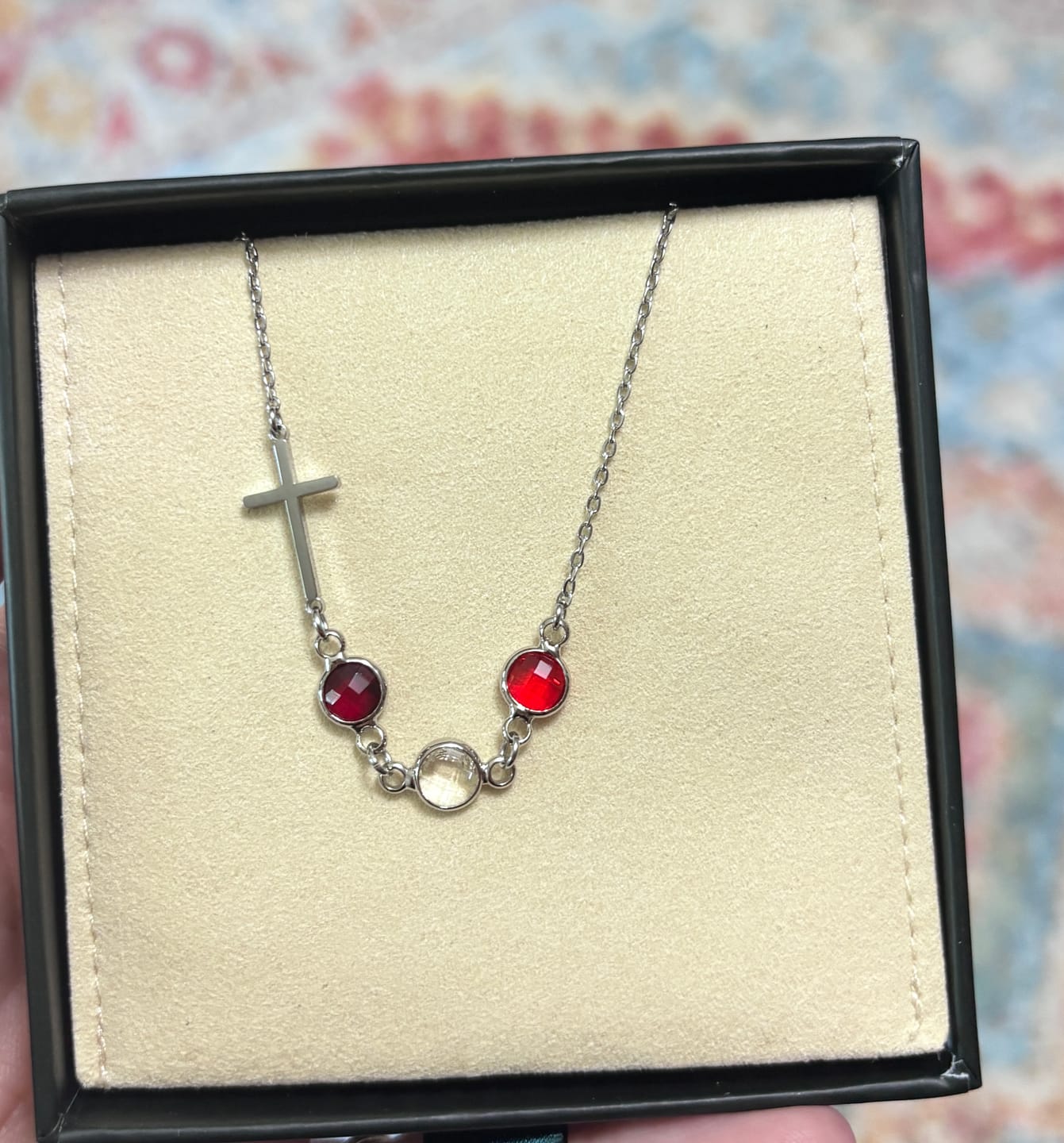 Customer photo review of Cross with Birthstone Necklace