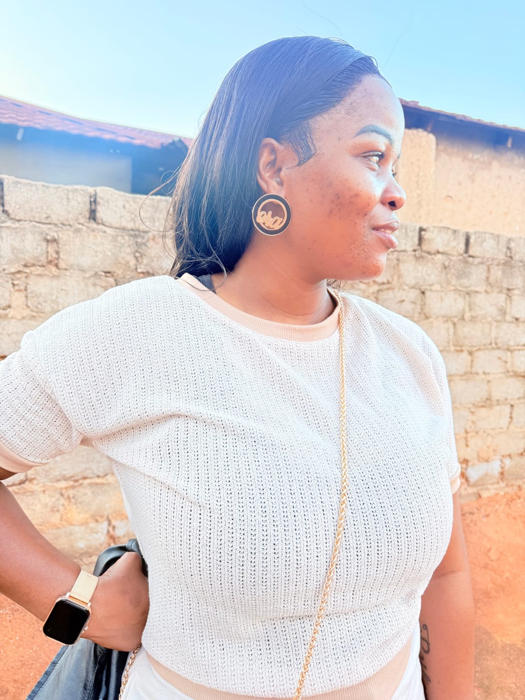 Customer photo review of Gold Diva Earrings