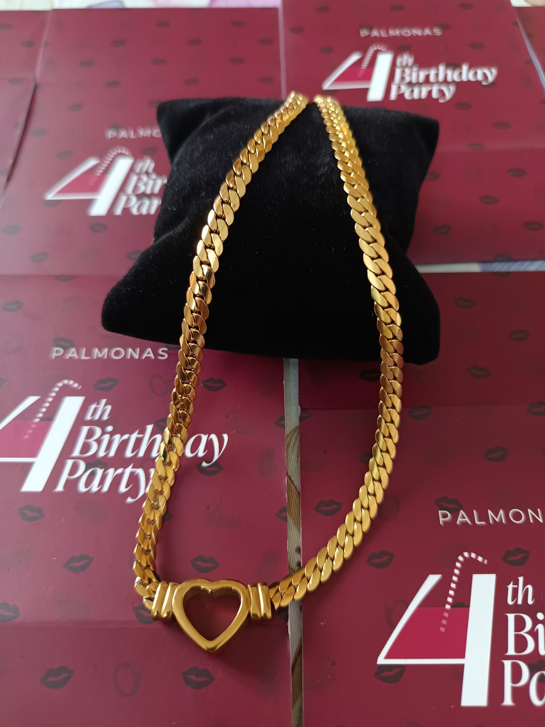Customer photo review of Cuban Chain Hollow Heart Necklace