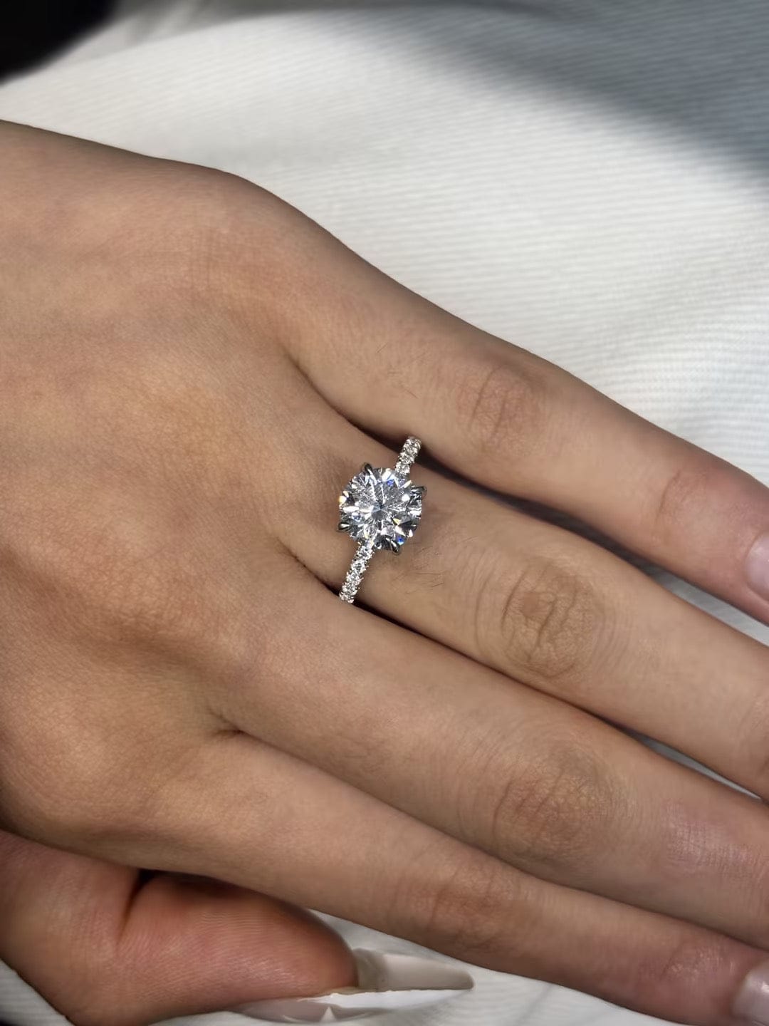 Customer photo review of S925 2.0 Ct Round Cut Engagement Ring Hidden Halo Everyday Wearable Ring In Sterling Silver