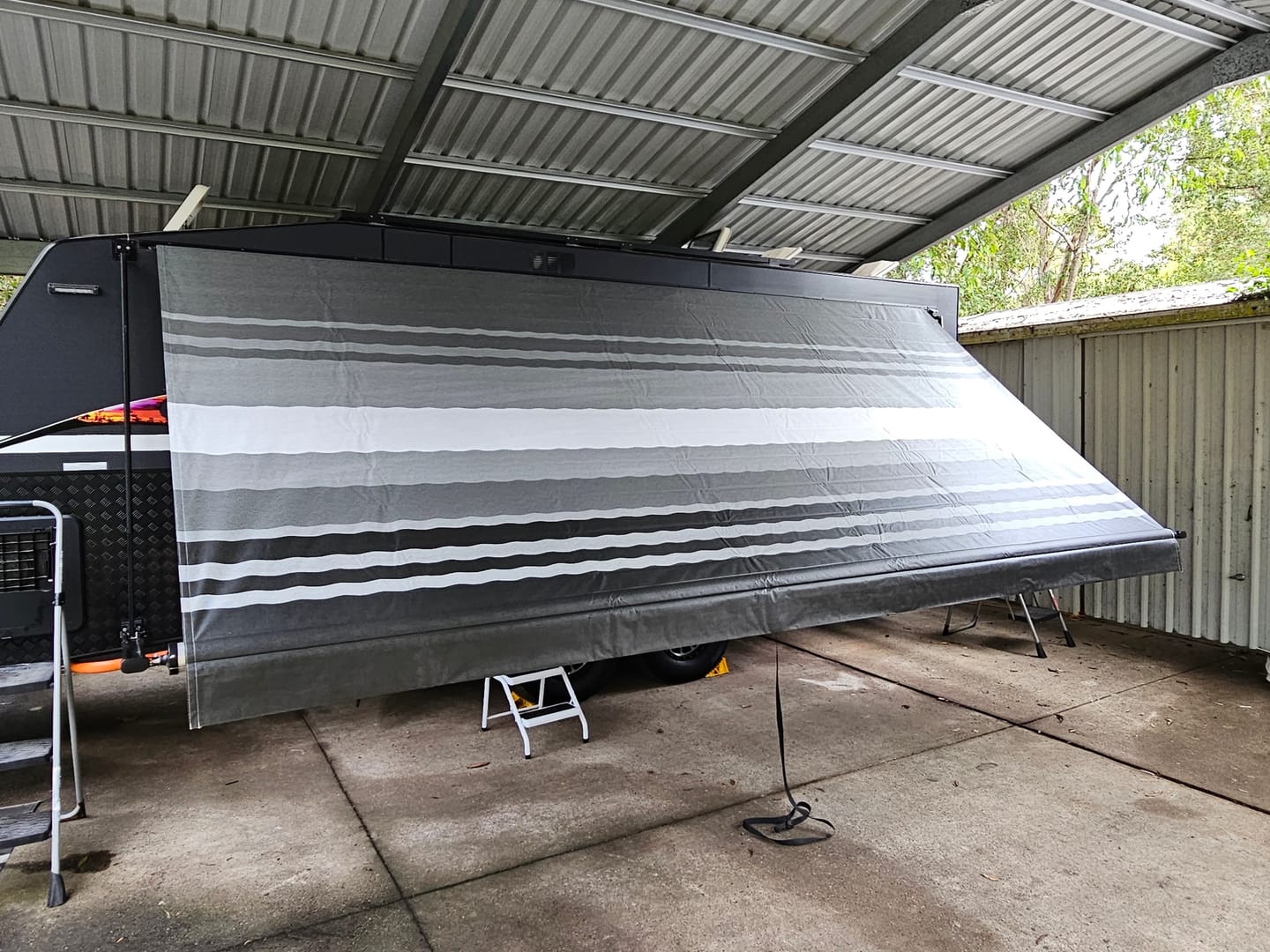 Customer photo review of Awning Replacement Vinyl - Black Stripe WA3003