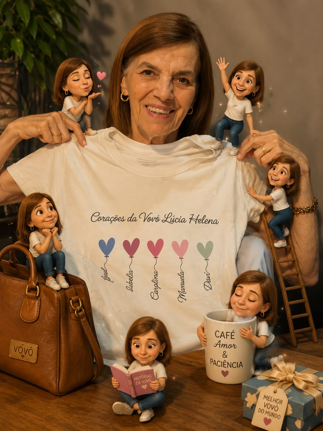 Customer photo review of Camiseta Personalizada CORAÇÕES DA VOVÓ - BRANCA - Algodão 100%