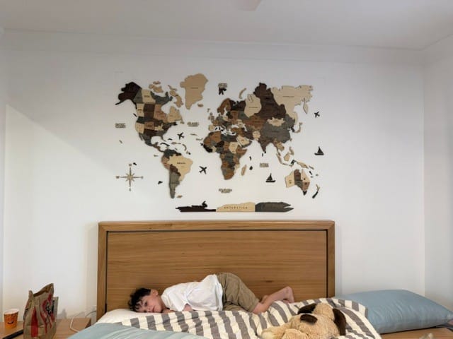 Customer photo review of 3D Wooden World Map Smokey