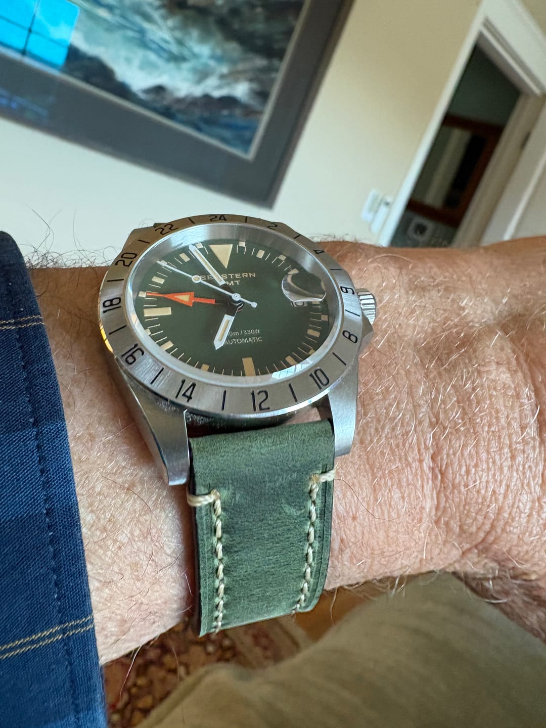 Customer photo review of Leather - Border Stitch Pine Green