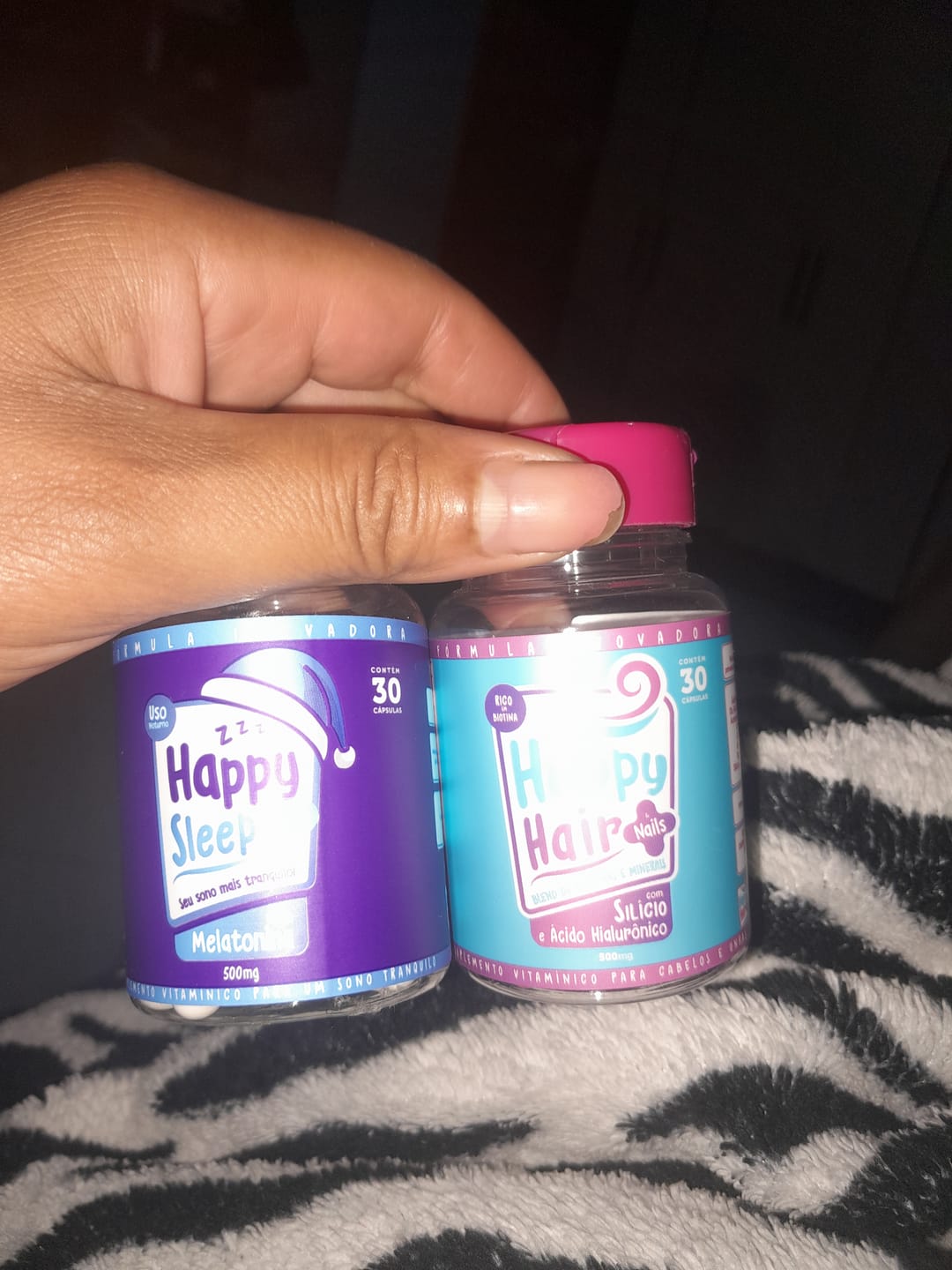 Customer photo review of Happy Hair 3 Potes + 1 Melatonina Grátis