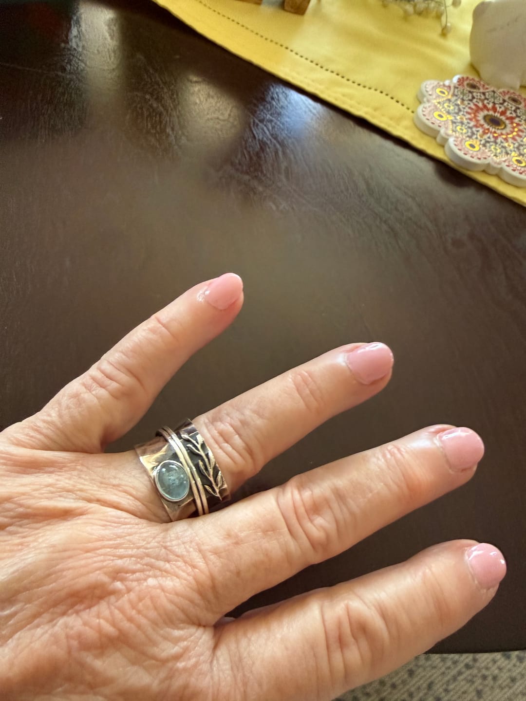 Customer photo review of Aquamarine Leaf Spinner Ring Sterling Silver