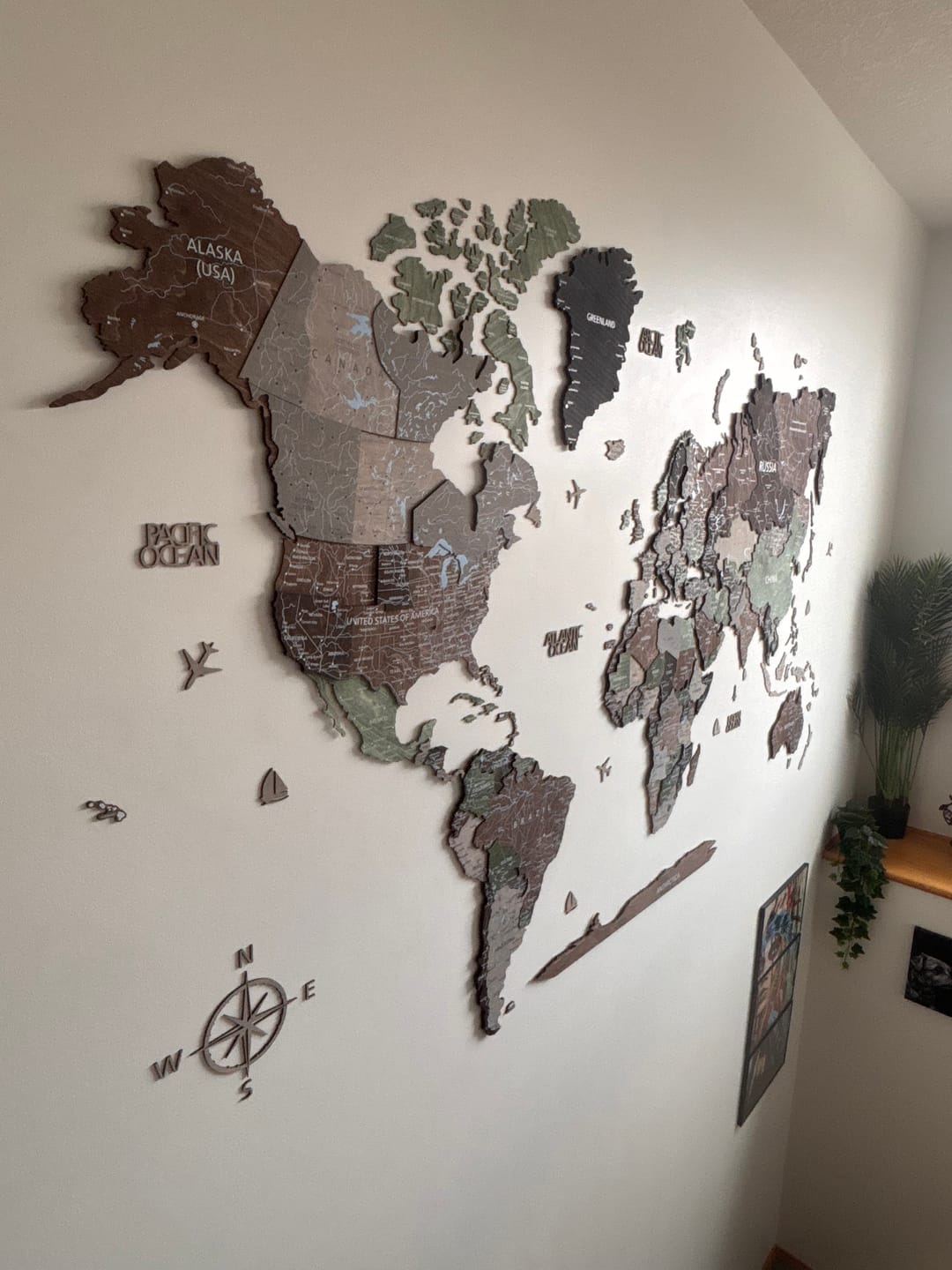 Customer photo review of 3D Wooden World Map Wall Decor -Rustic Style
