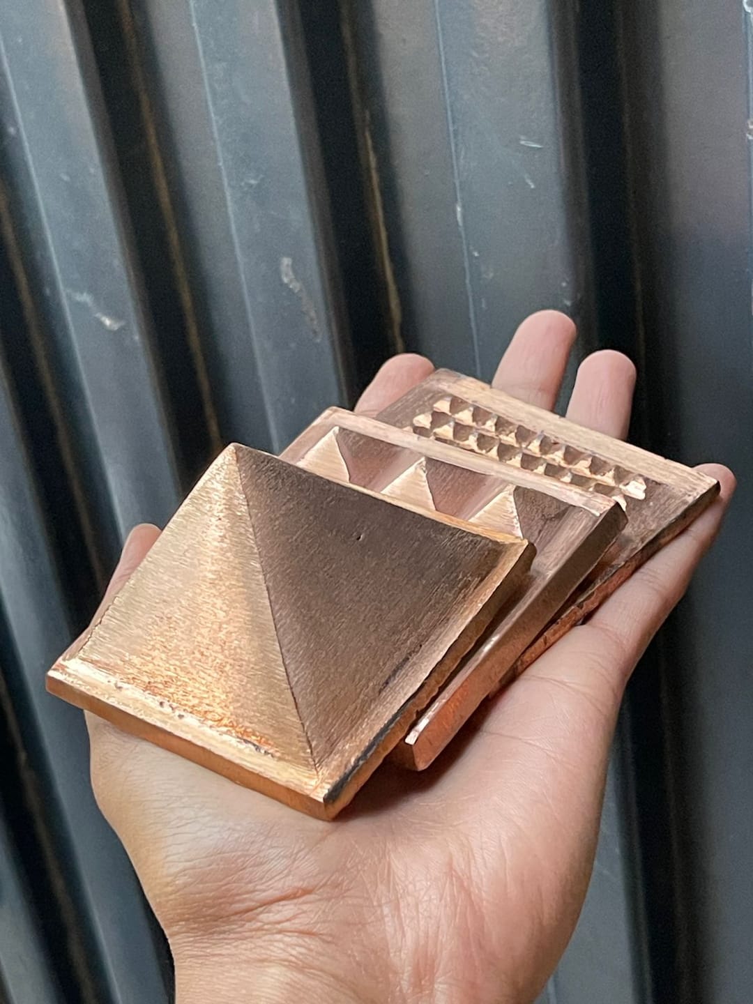 Customer photo review of 3-Layer Copper Pyramid Vastu Remedy for Energy Amplification, Prosperity and South East Direction Activation for Home, Office and Vastu Correction | 5-7.6 cm | 665 g