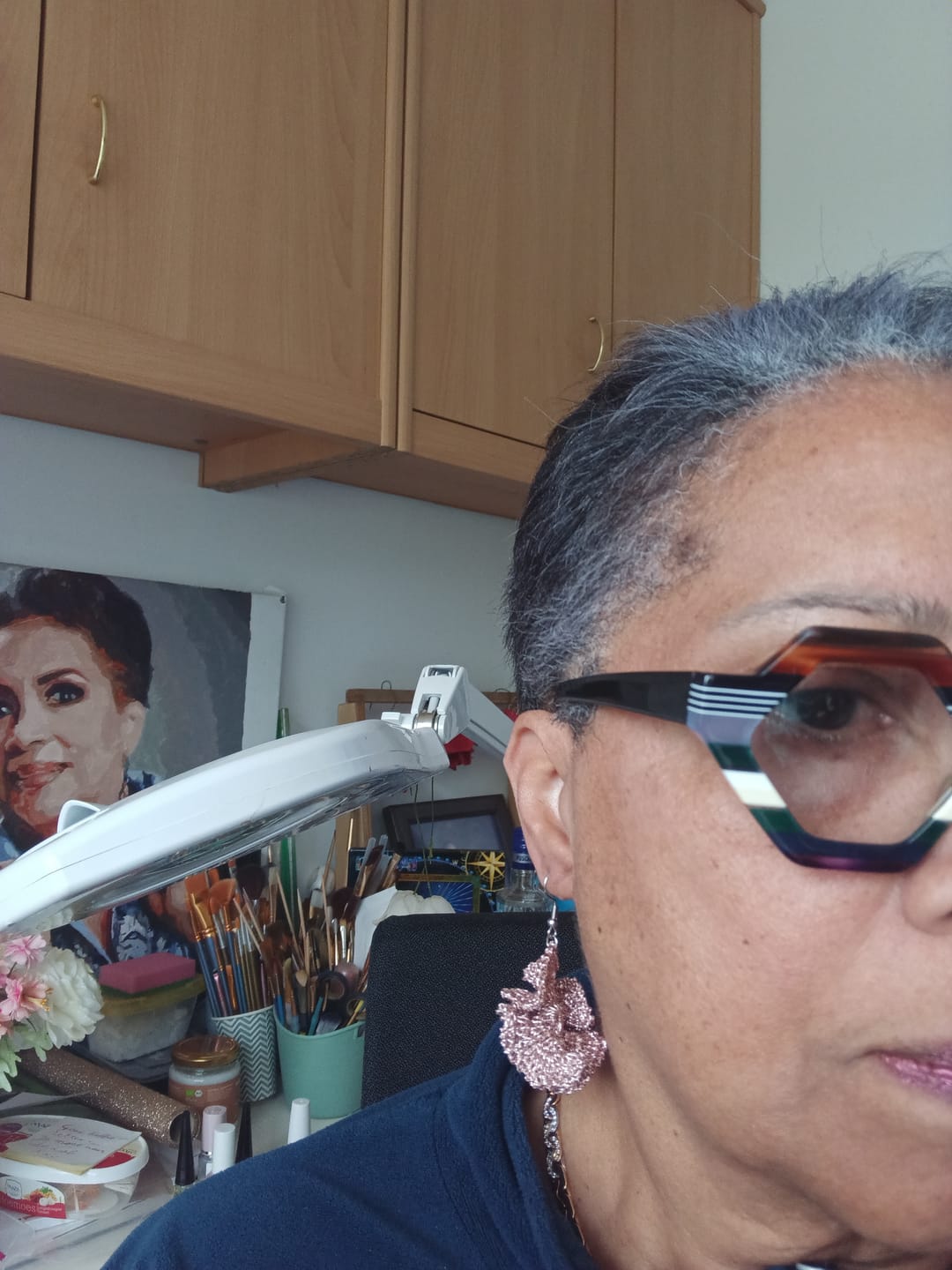 Customer photo review of Lightweight gold statement earrings – comfortable wave design