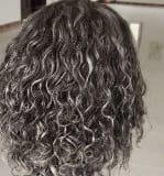 Customer photo review of Luvwin 5x5 Gentle  Curly Salt And Pepper Glueless Grey Color Pre-Cut Lace Bob Wig