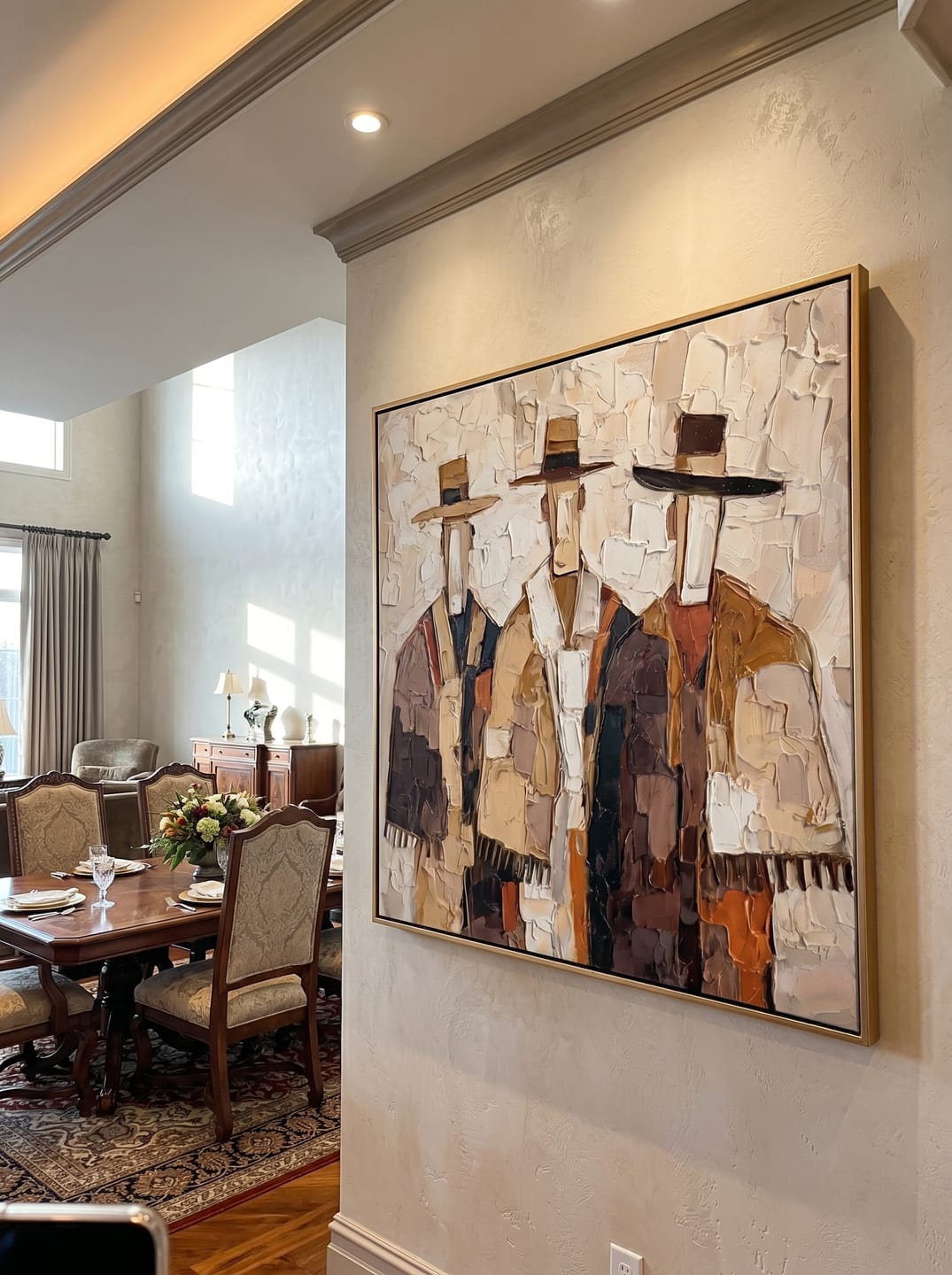 Customer photo review of The Quiet Assembly – Mid-Century Neo-Expressionist Figures Heavy Impasto Painting | Earth Tone Palette Knife Abstract Portrait Canvas for Modern Living Room & Study