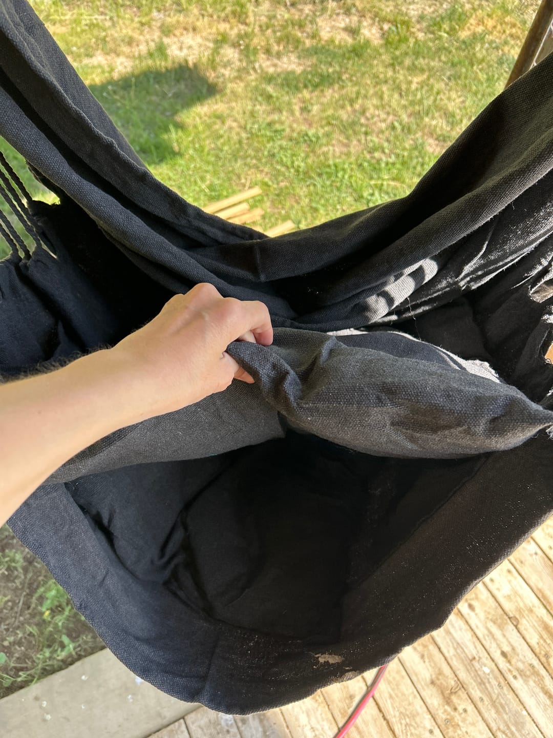 Customer photo review of Hanging Hammock Chair with Cushions - Grey