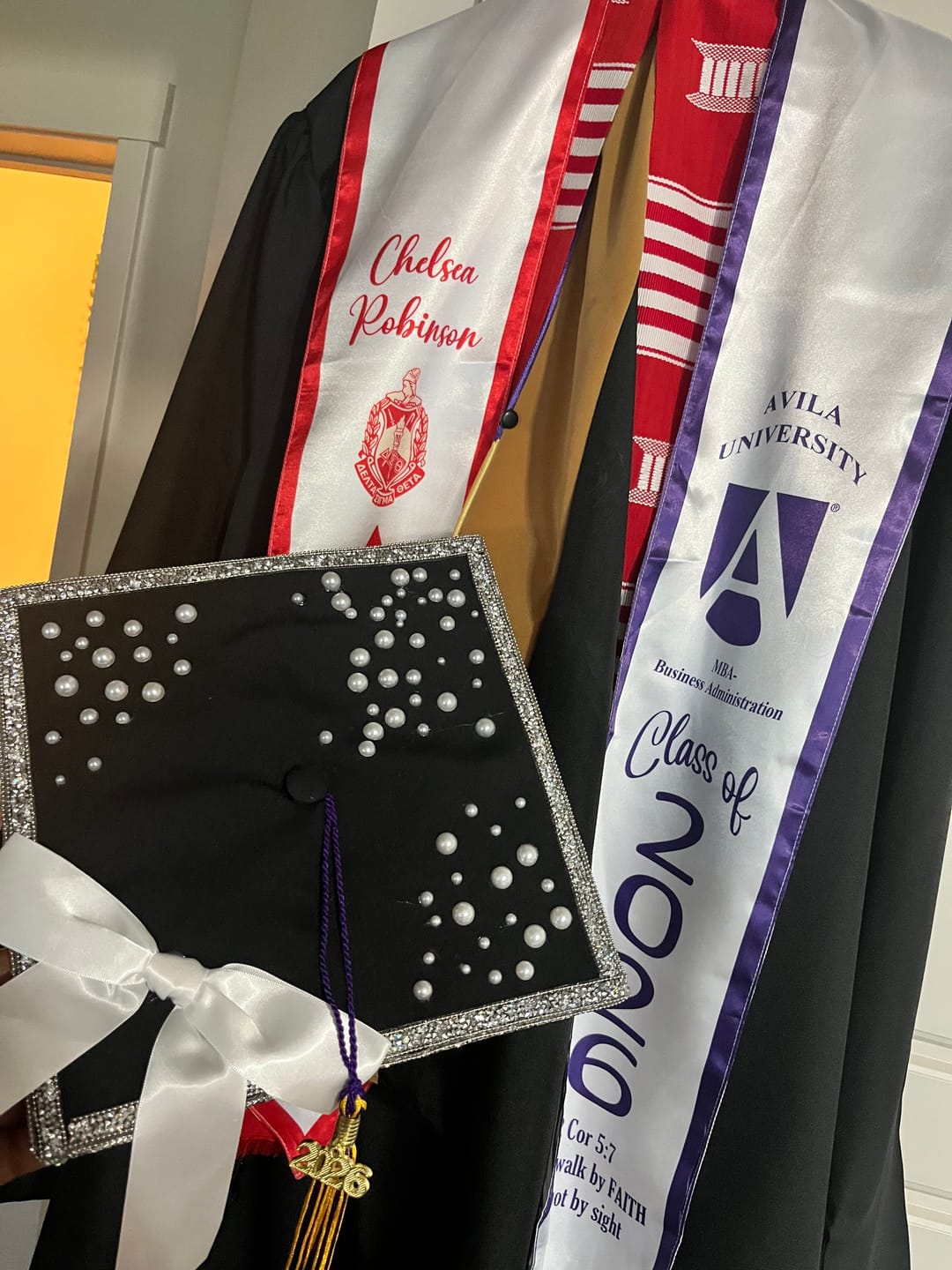 Customer photo review of Personalize Delta Sigma Theta Mix University White Graduation Stole School And Org Style