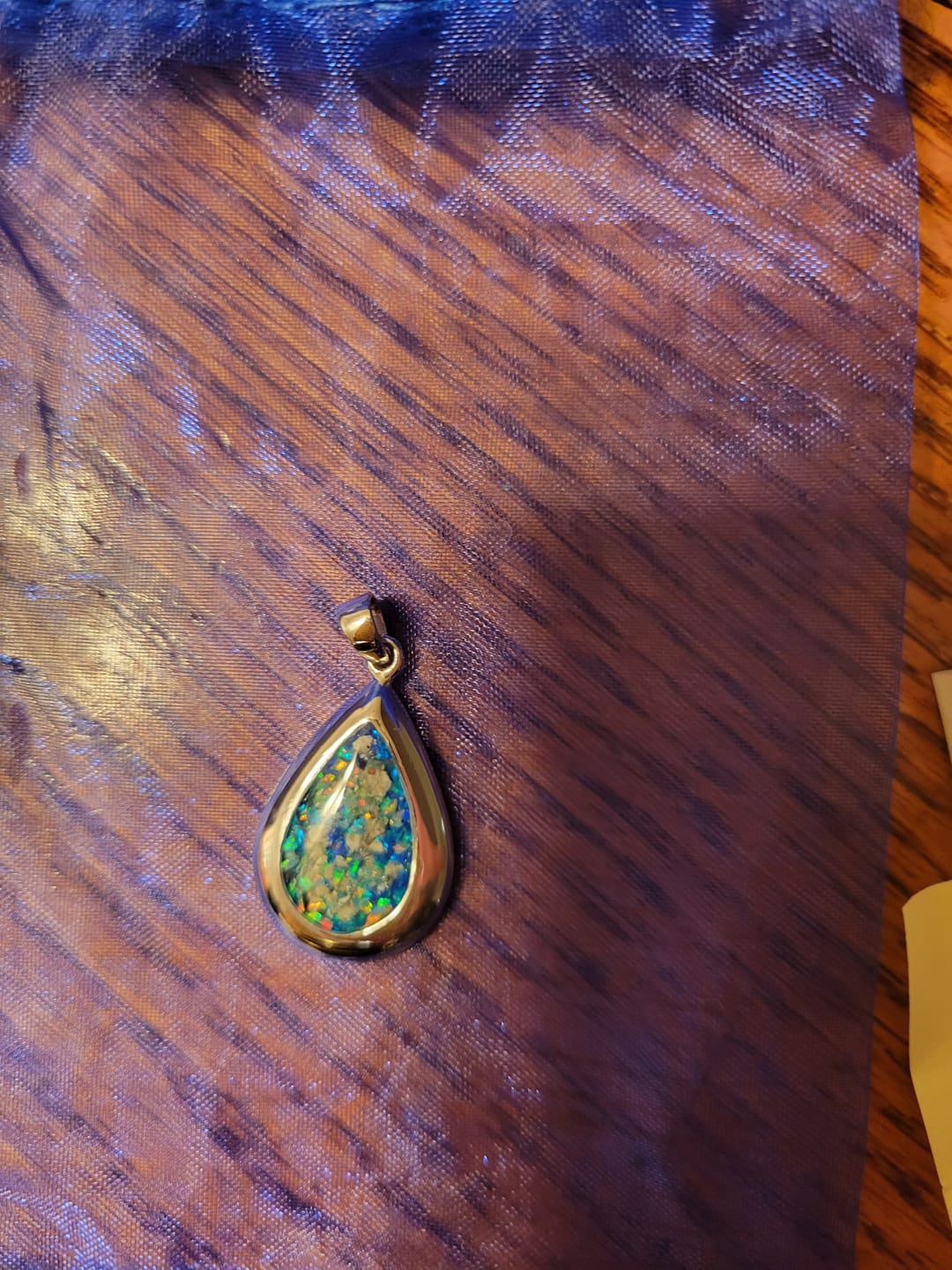 Customer photo review of Pear Drop Opal Cremation Pendant - Engravable