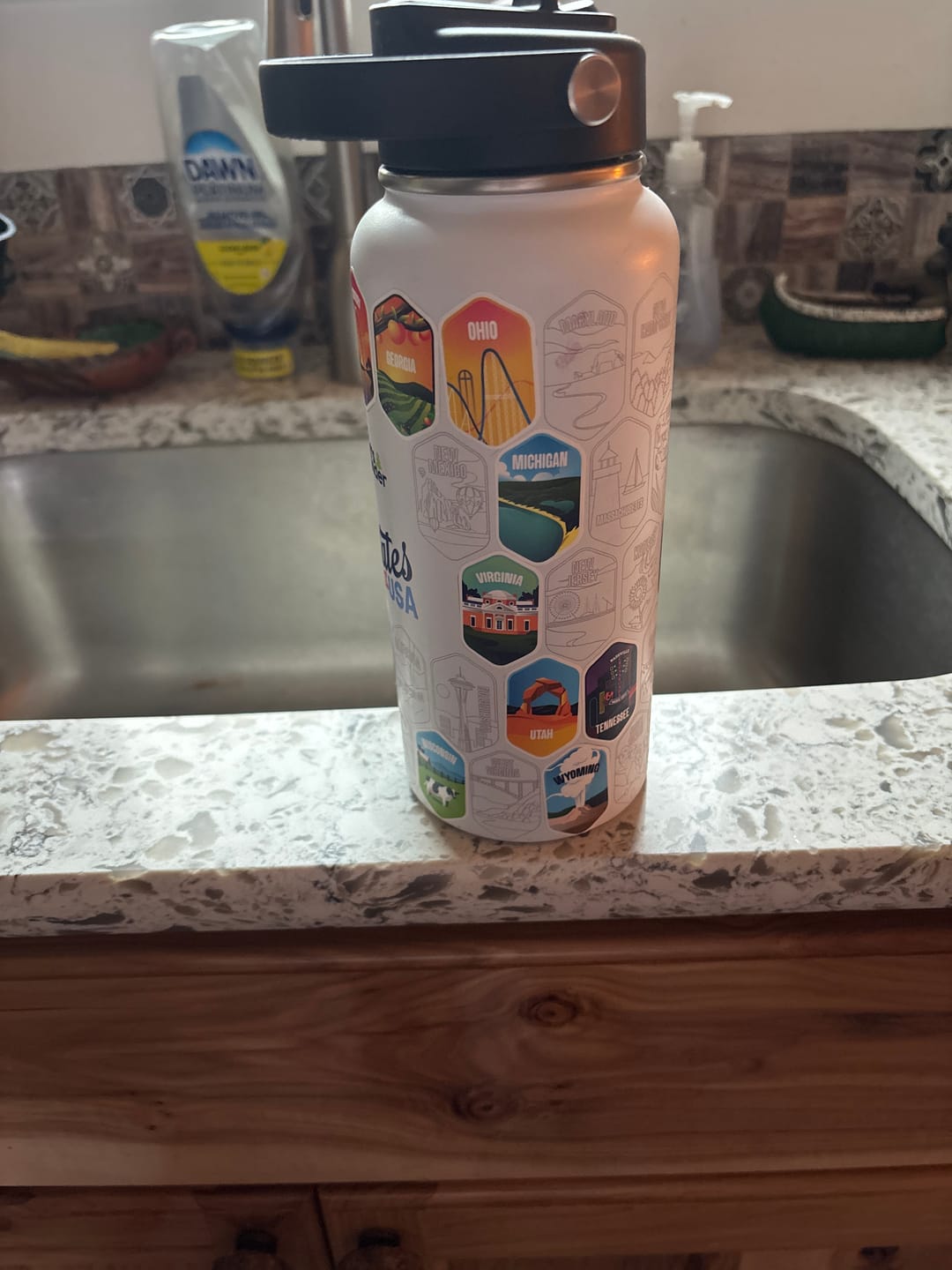 Customer photo review of Lets Wander™ 50 States Of The USA Water Bottle + Stickers