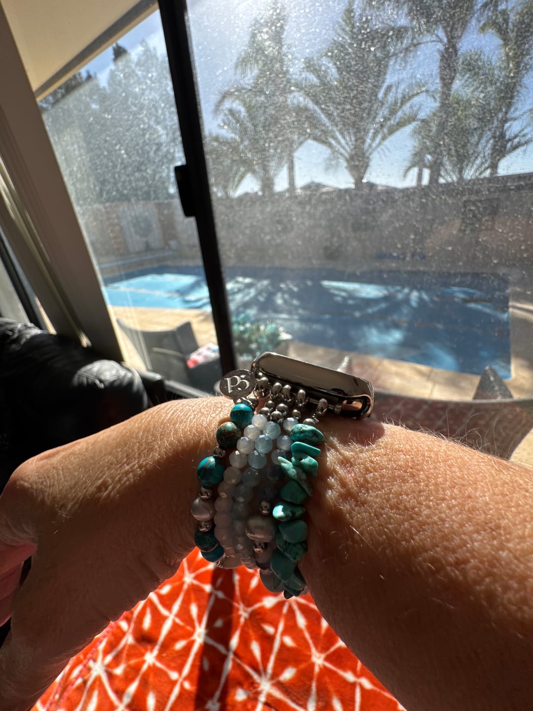 Customer photo review of Turquoise Tide Stretch Apple Watch Strap