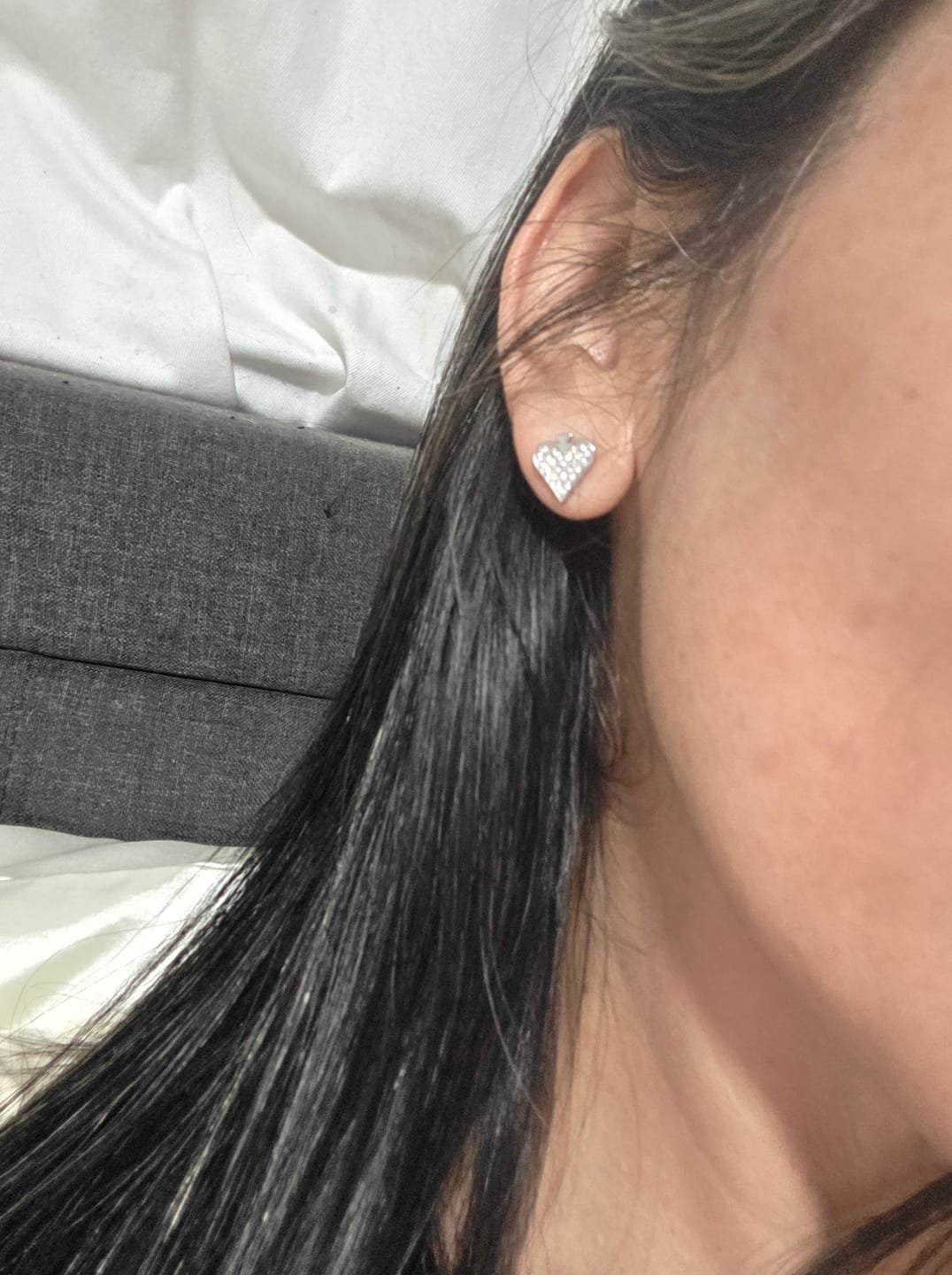 Customer photo review of Dylan 18k White Gold Plated Heart Earrings with Swarovski Crystals — Final Sale