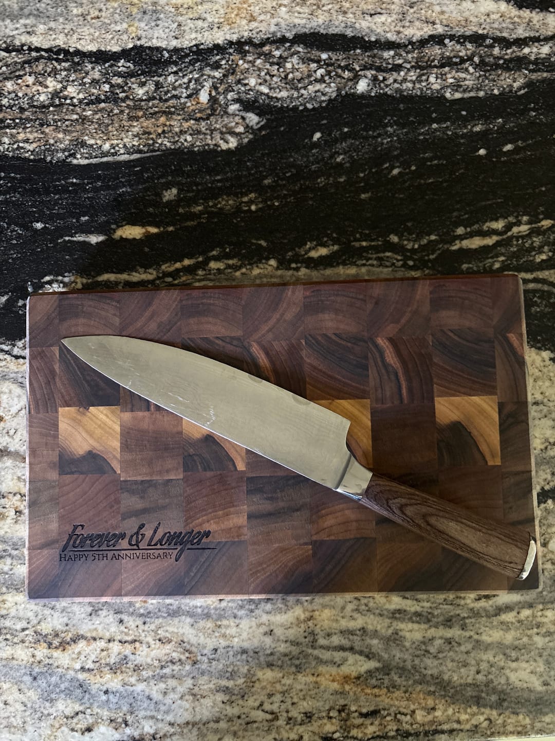 Customer photo review of Personalized Double-sided Walnut  End Grain Cutting Board