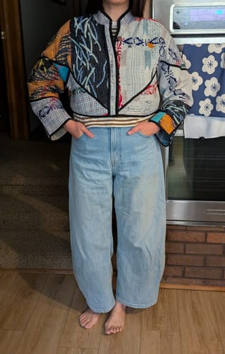 Customer photo review of The Kaira Cropped Quilted Patchwork Kantha Jacket