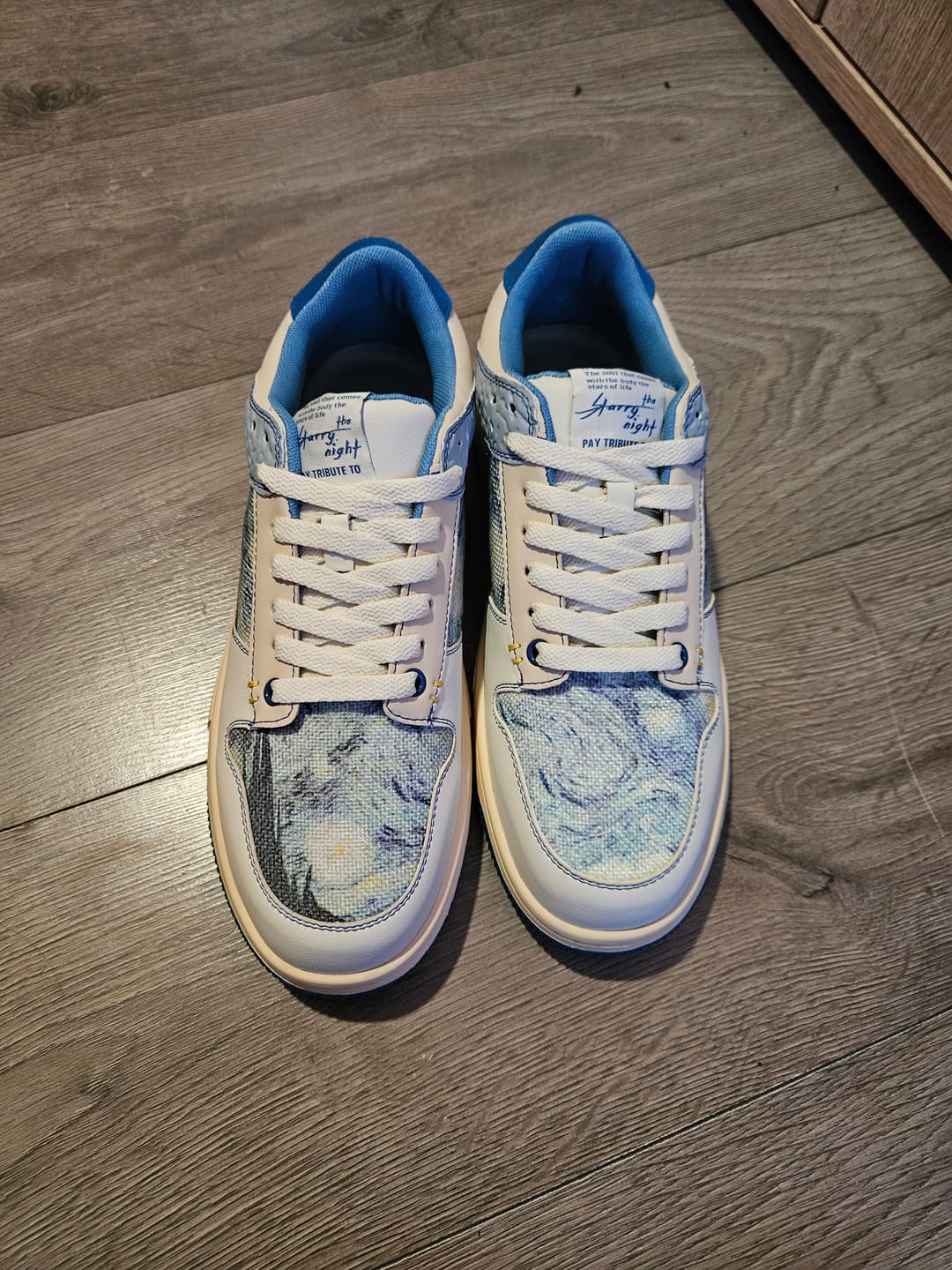 Customer photo review of Van Gogh Starry Night inspired sneakers