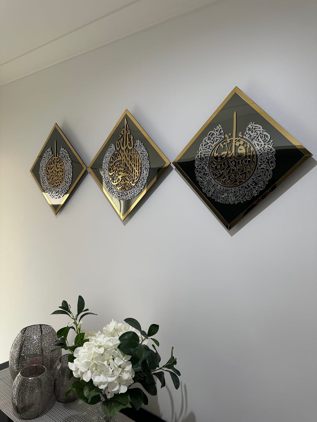 Customer photo review of Diamond Shaped Islamic Wall Art Ayatul Kursi, Falaq, Nas, Ikhlas
