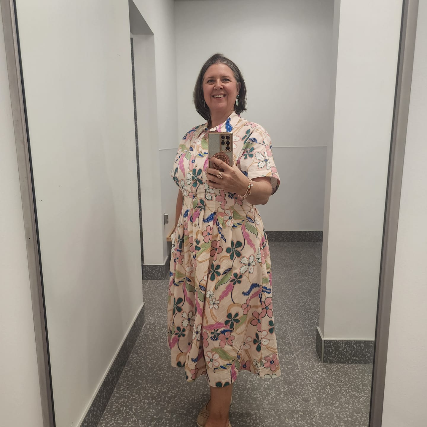 Customer photo review of Cherry Print High Waist Straight Wide Leg Twill Pants