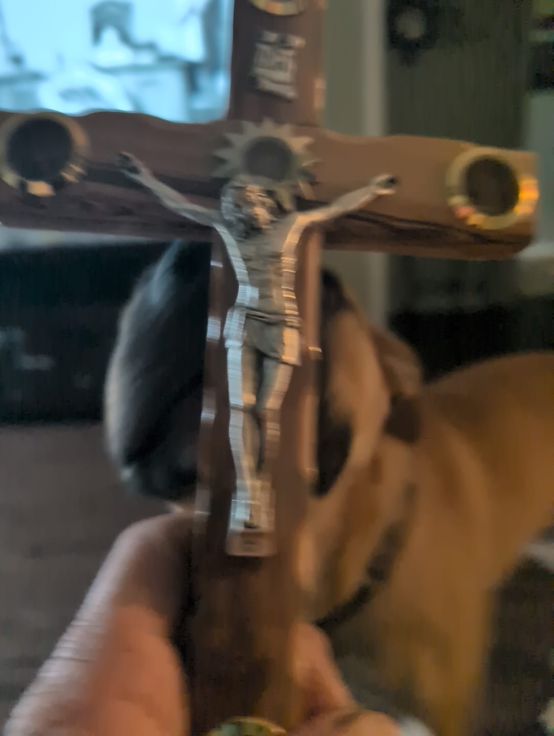 Customer photo review of Olive Wood Plain Crucifix (With Star of Bethlehem) - Holy Land Crucifixes