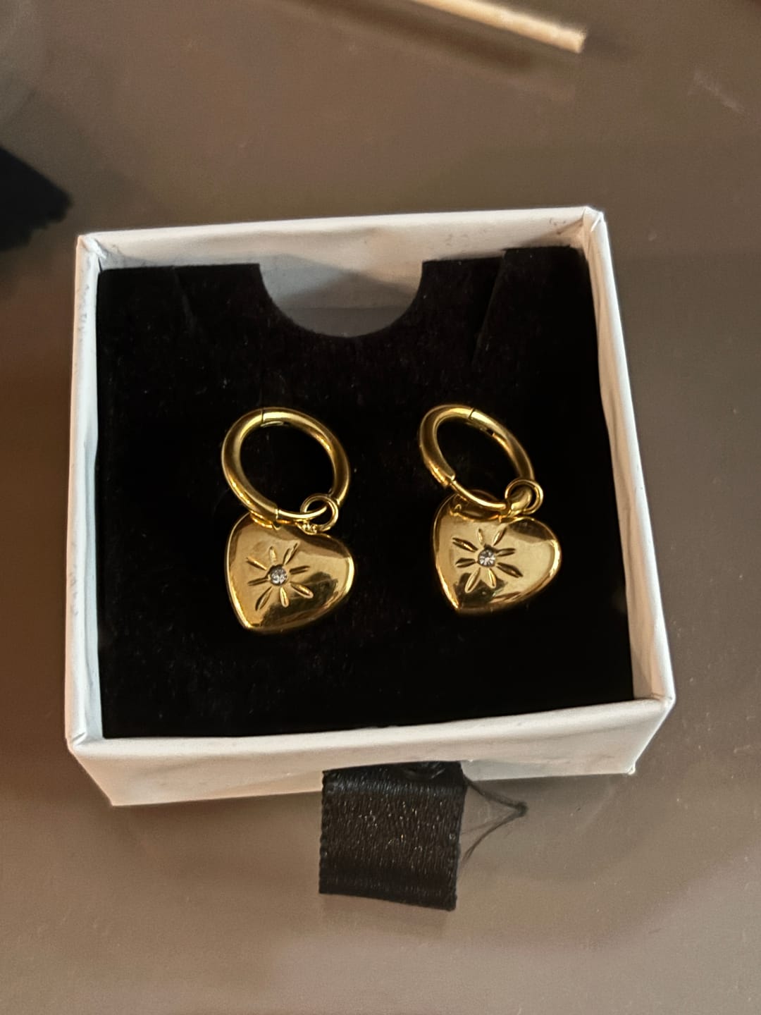 Customer photo review of Starlit Heart Embrace Drop Earrings