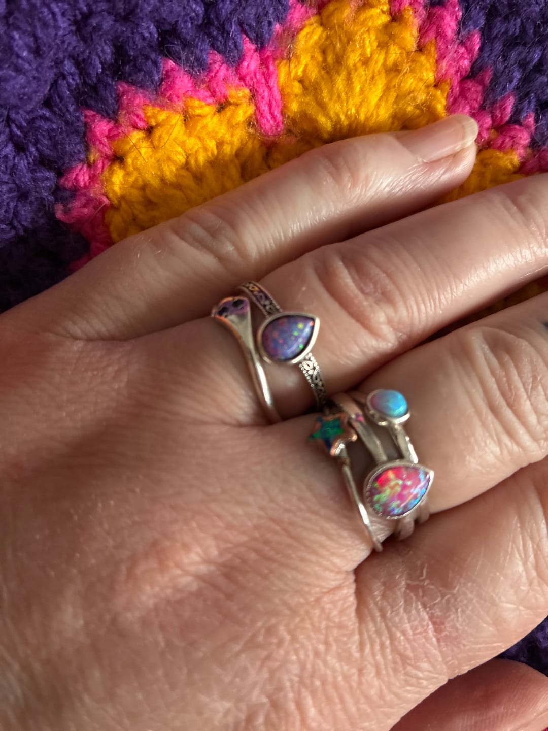 Customer photo review of Purple Tear Drop Opal Ring