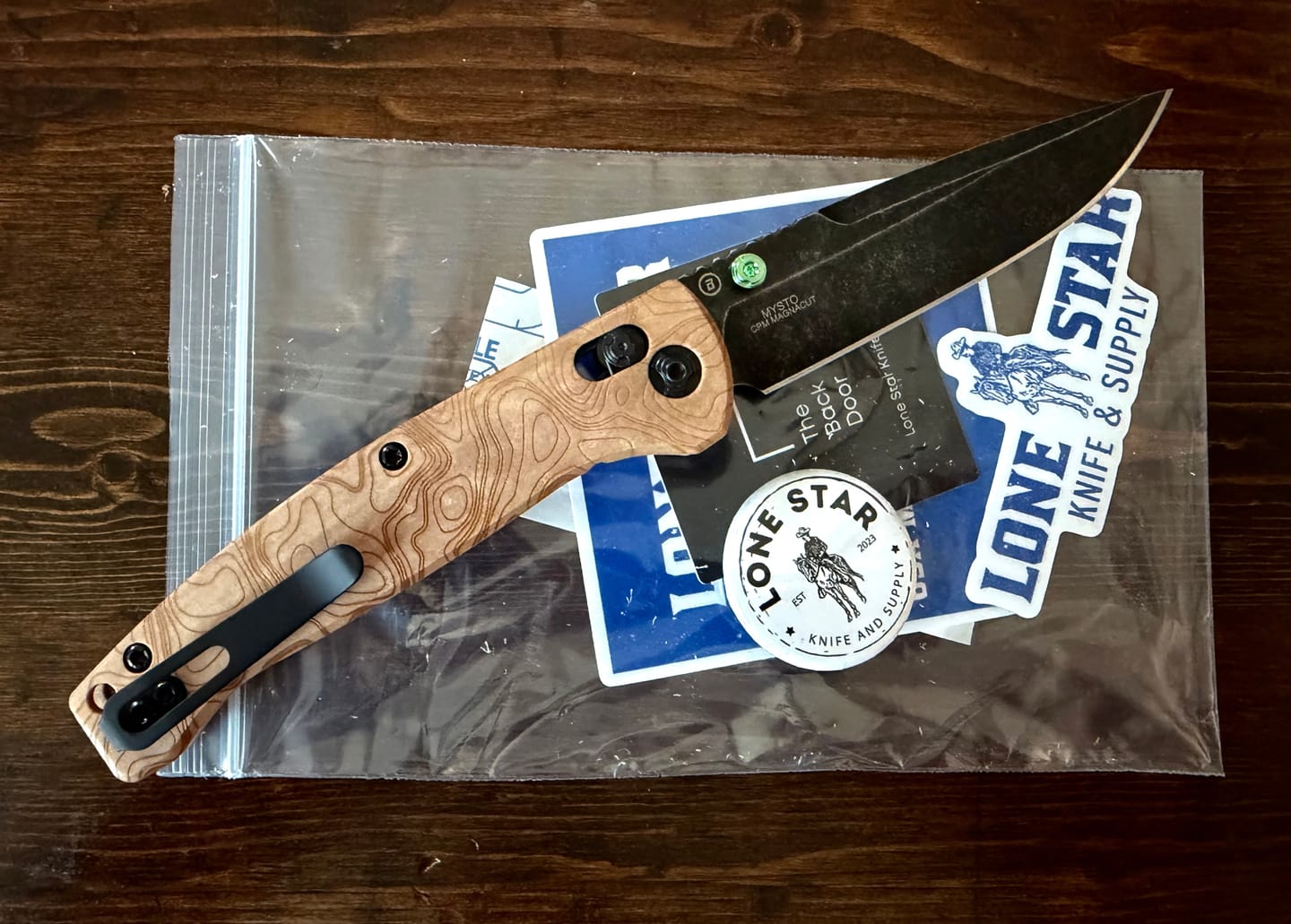 Customer photo review of Hogue Mysto (Wood) 3.4″ Drop Point Knife, Maple Valley Richlite Handle, MagnaCut Blade, Made in USA (24459)
