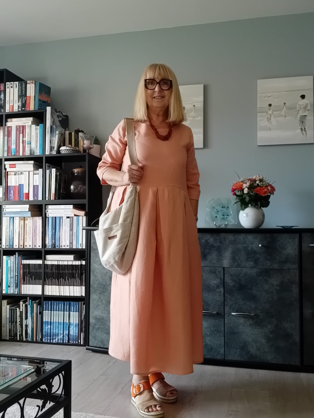 Customer photo review of Robe Louisa manches 3/4 – Lin abricot