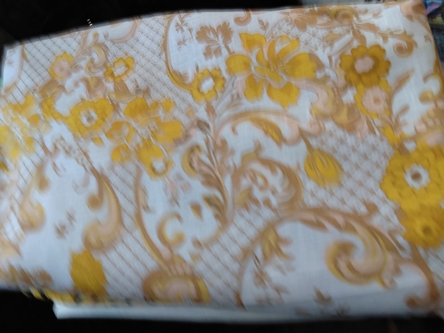 Customer photo review of Gold Floral Baroque Poly Linen Fabric by the Metre