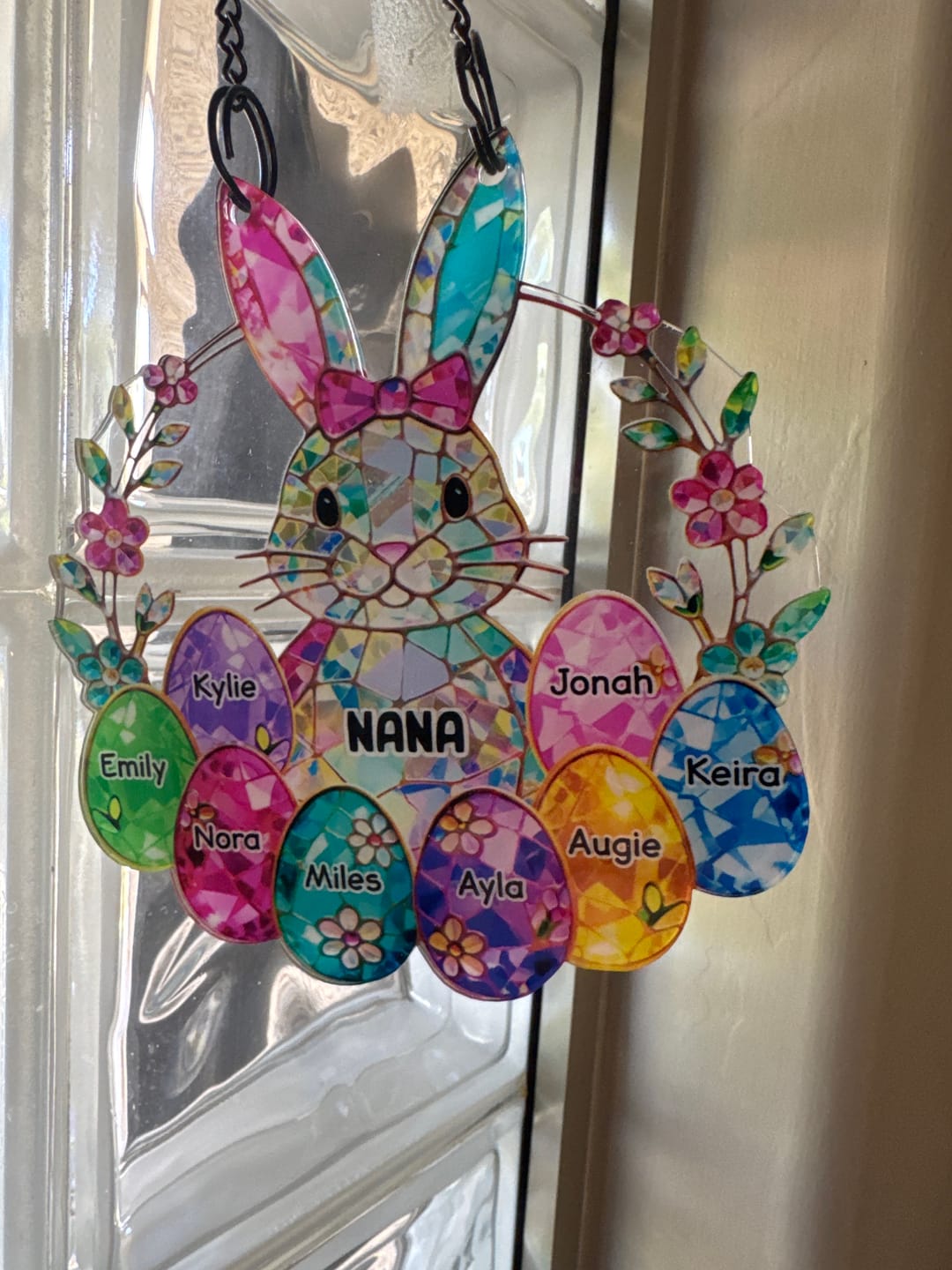 Customer photo review of Bunny Grandma Easter Gift - Personalized Stained Glass Suncatcher Ornament - Easter Decor for Grandma