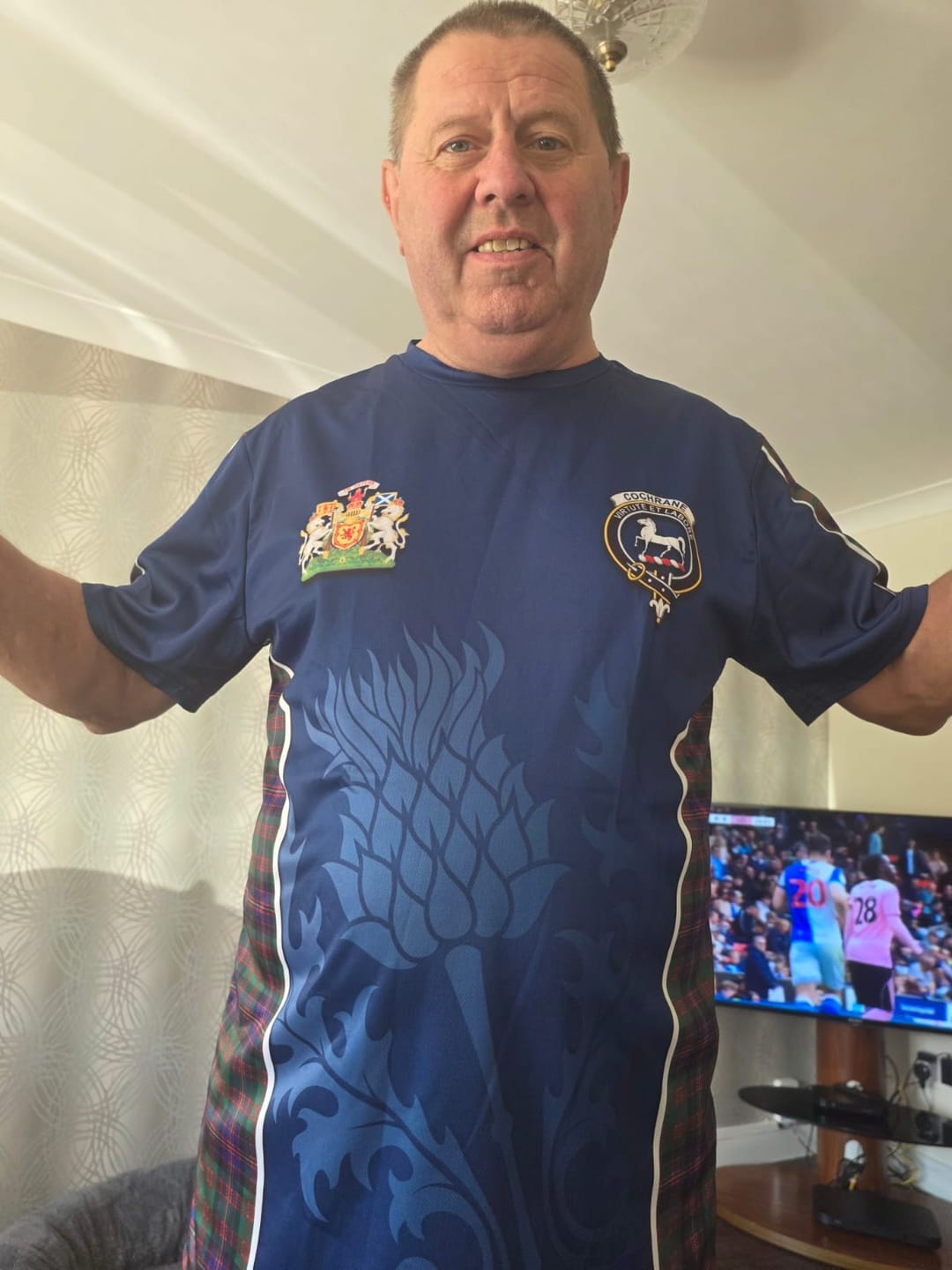 Customer photo review of Cochrane Tartan T-Shirt with Family Crest and Scottish Thistle Vibes Sport Style
