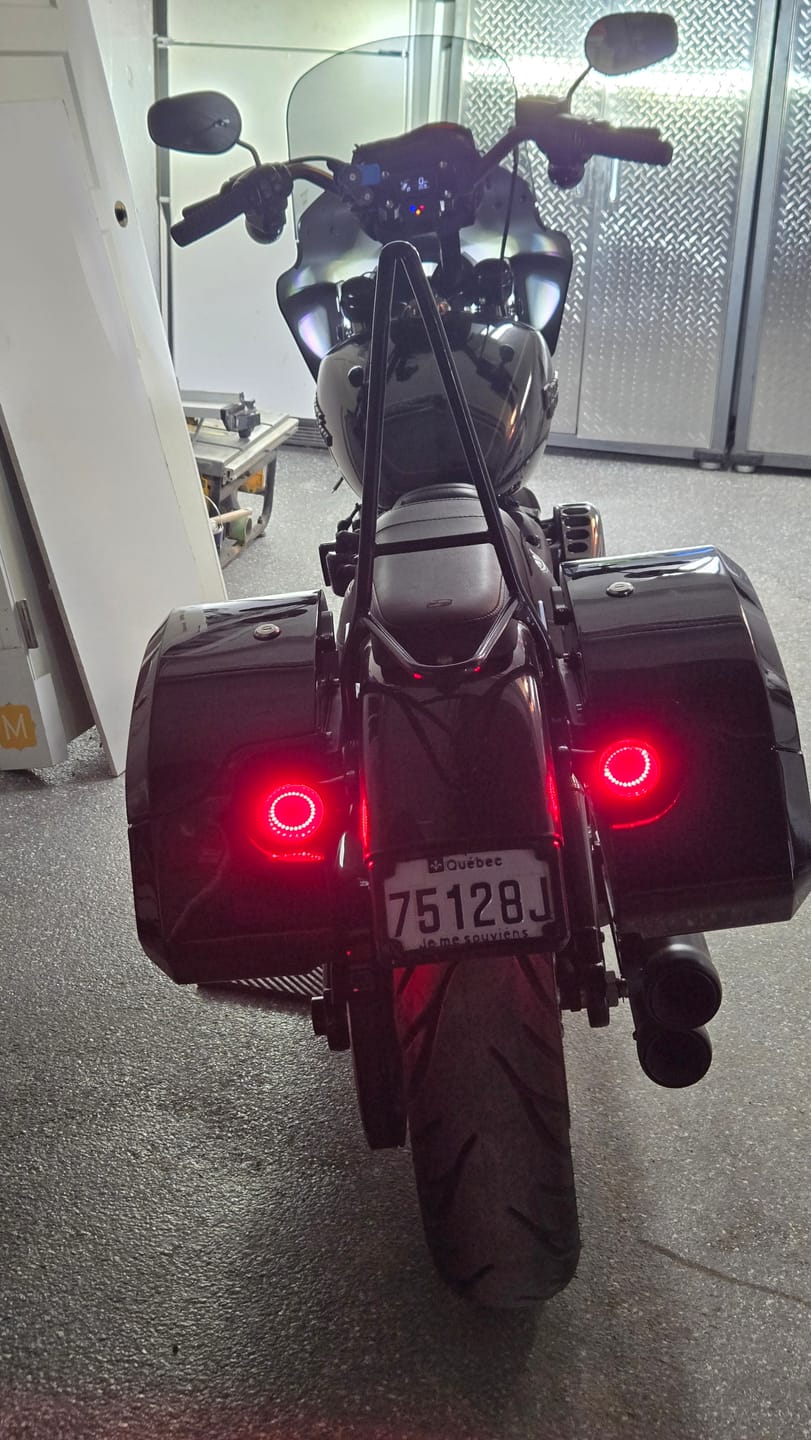 Customer photo review of 32L - Darkin Large Quick Mount Painted Hard Saddlebags for Harley Softail Street Bob FXBB/S