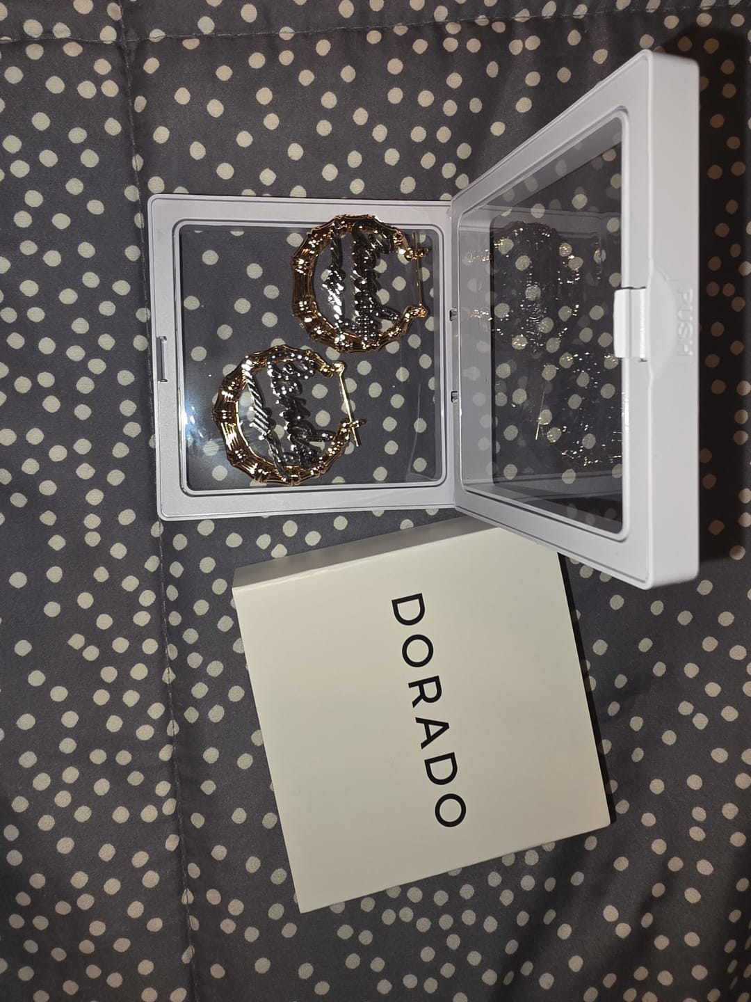 Customer photo review of Double Plated Bamboo Name Hoop Earrings