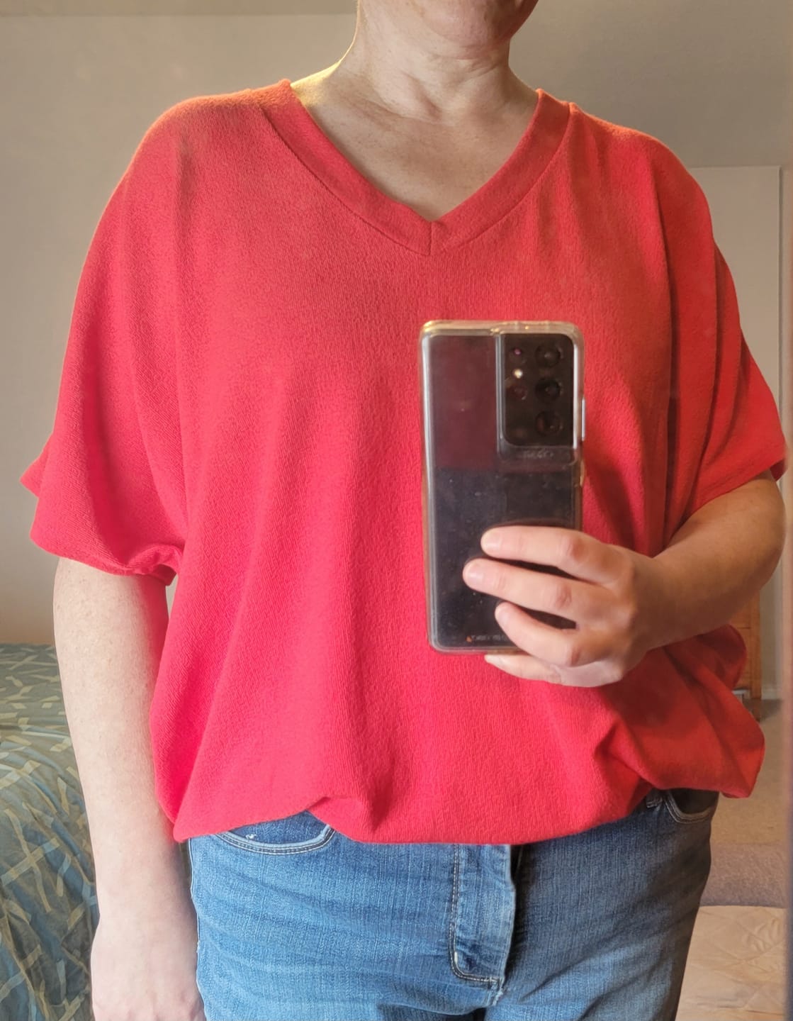 Customer photo review of Jolie Slouchy Dolman Tee (Tomato Red)
