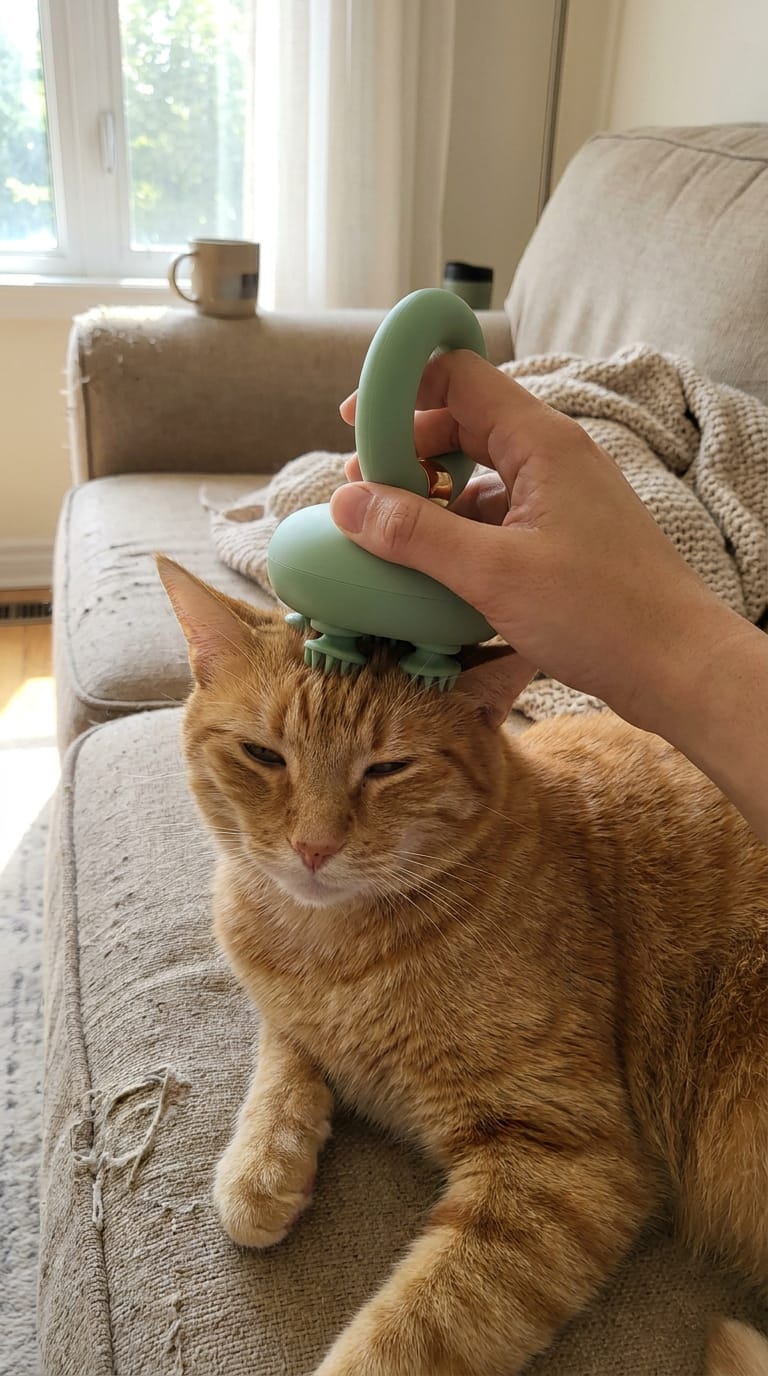 Customer photo review of Waterproof 3D Pet Scalp Massager with 360° Grip