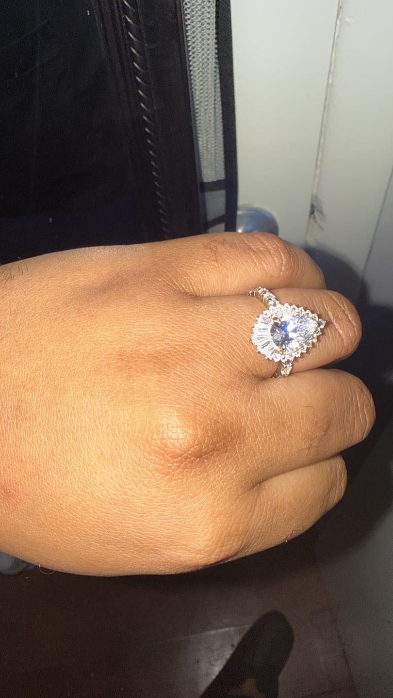 Customer photo review of Vintage 2.2Ct Halo Pear Cut Engagement Ring Travel Ring In Sterling Silver