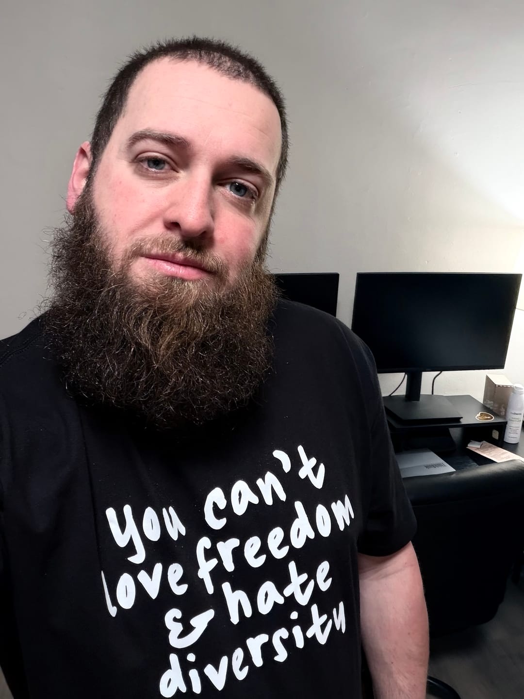 Customer photo review of You Can’t Love Freedom and Hate Diversity Unisex Tee