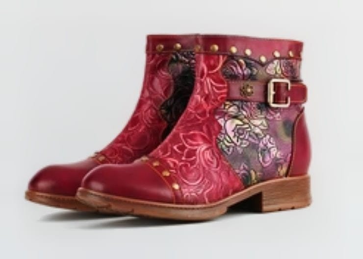 Customer photo review of Crimson Rose Embossed Ankle Boots