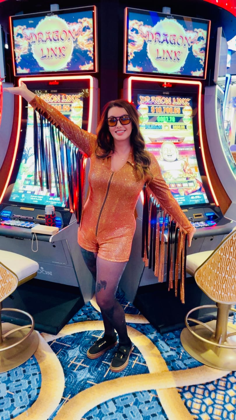 Customer photo review of Glitter Fringe Romper in Orange